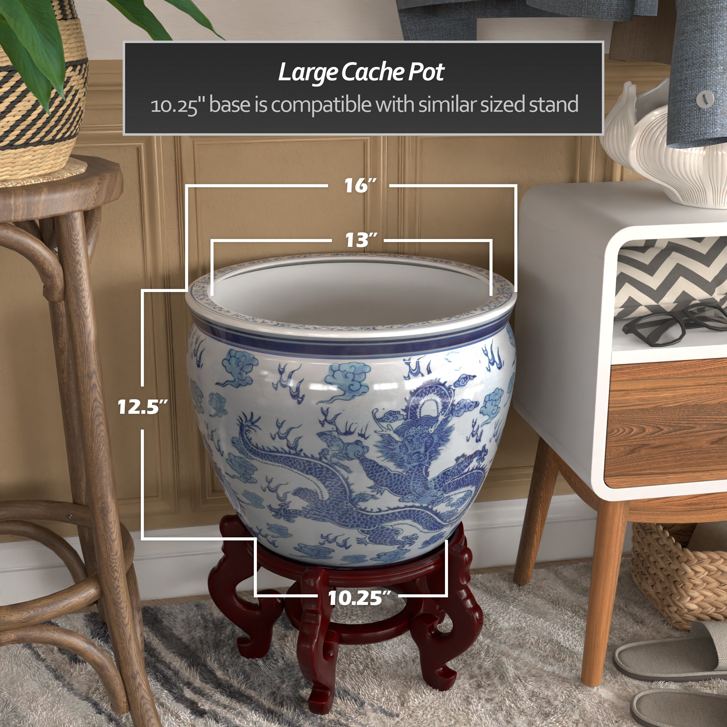 Oriental Furniture BW-16FISH-DRG1 Planter-Window-Box - View #3