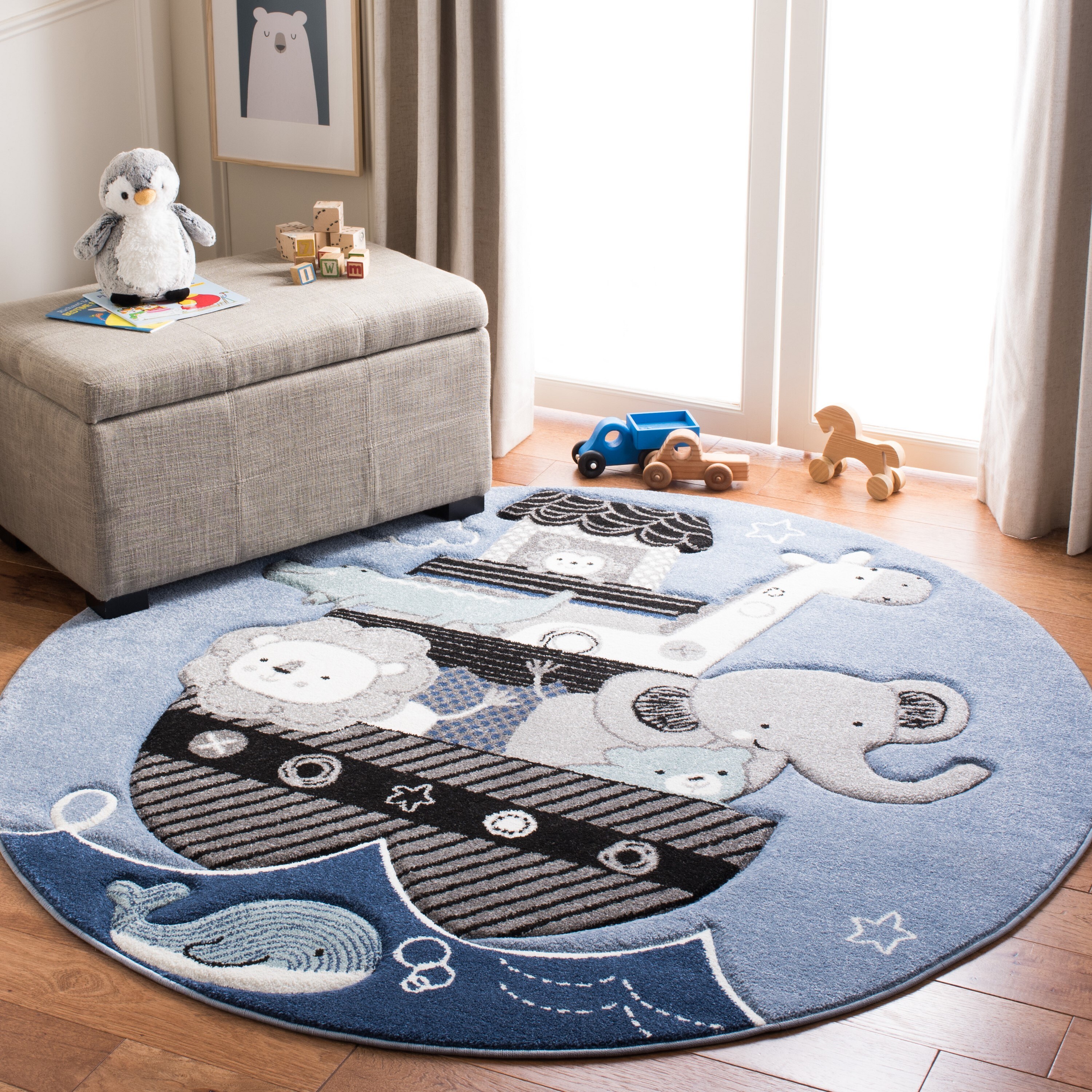 Safavieh Carousel Kids Ark 5 x 5 Blue/Gray Square Indoor Kids Area Rug