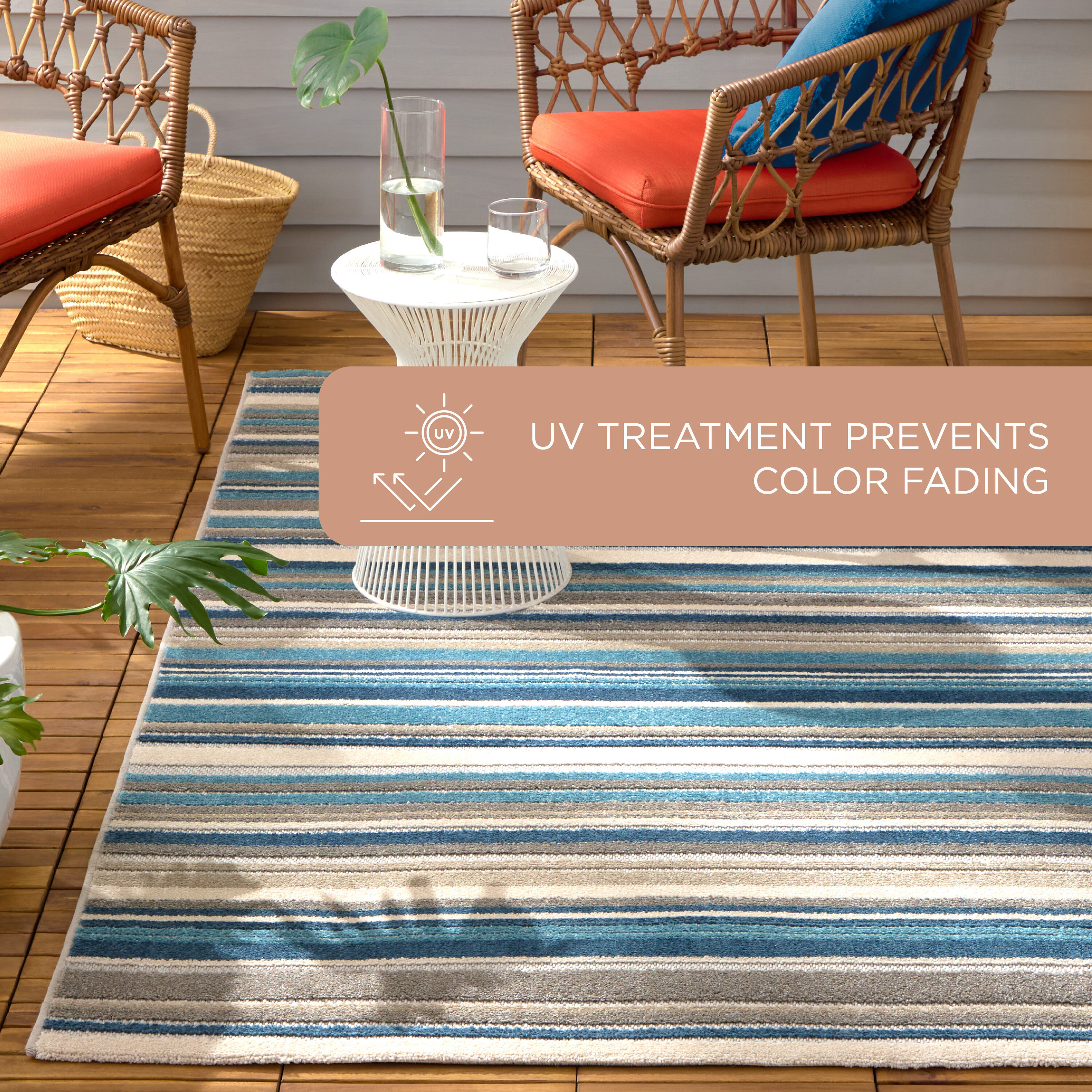Rio Multicolor Stripe Blue Synthetic Indoor Outdoor Rug