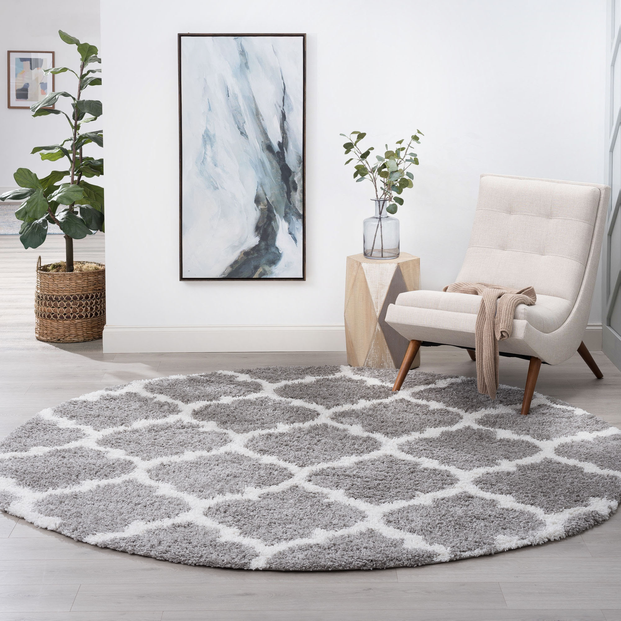 Tayse JRS1302 8RND Jersey Shag 8 x 8 (ft) Loomed Polypropylene Silver Round Indoor Area rug