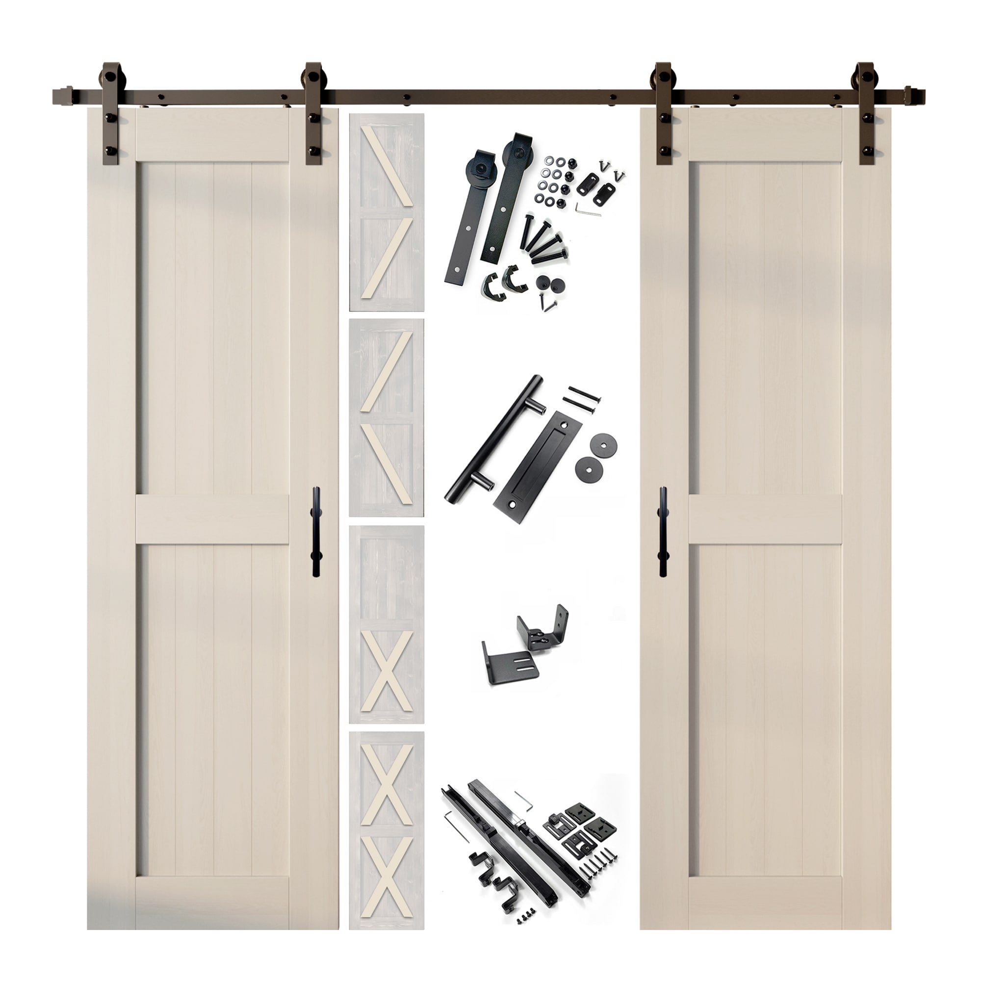 HOMACER YT2TGH108C-2480F-TG 24-in x 80-in Tinsmith Gray Pine Wood Solid core Double Barn Door (Hardware Included)
