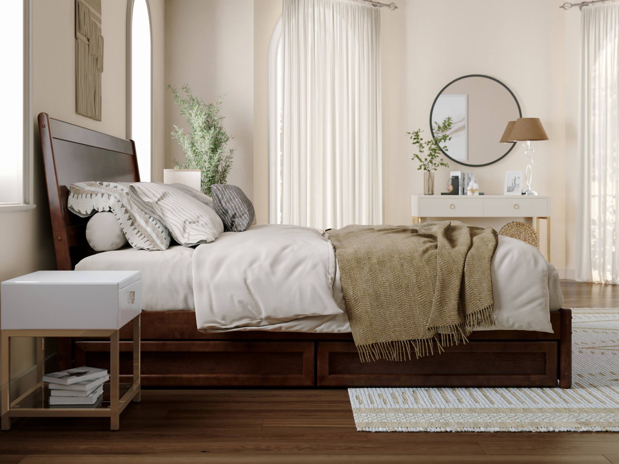 Casanova Dark Walnut King Wood Platform Bed with Storage Drawers