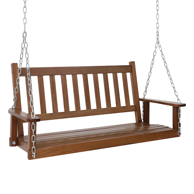VEIKOUS 4 FT 2-person Natural Wood Outdoor Swing in the Porch