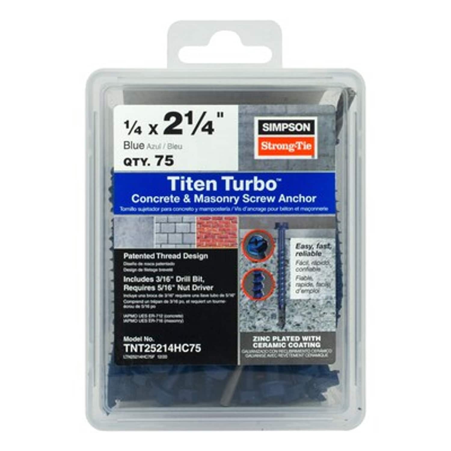 Simpson Strong-Tie 1/4-in x 2-1/4-in Concrete Screw Anchors 75-Pack #TNT25214HC75