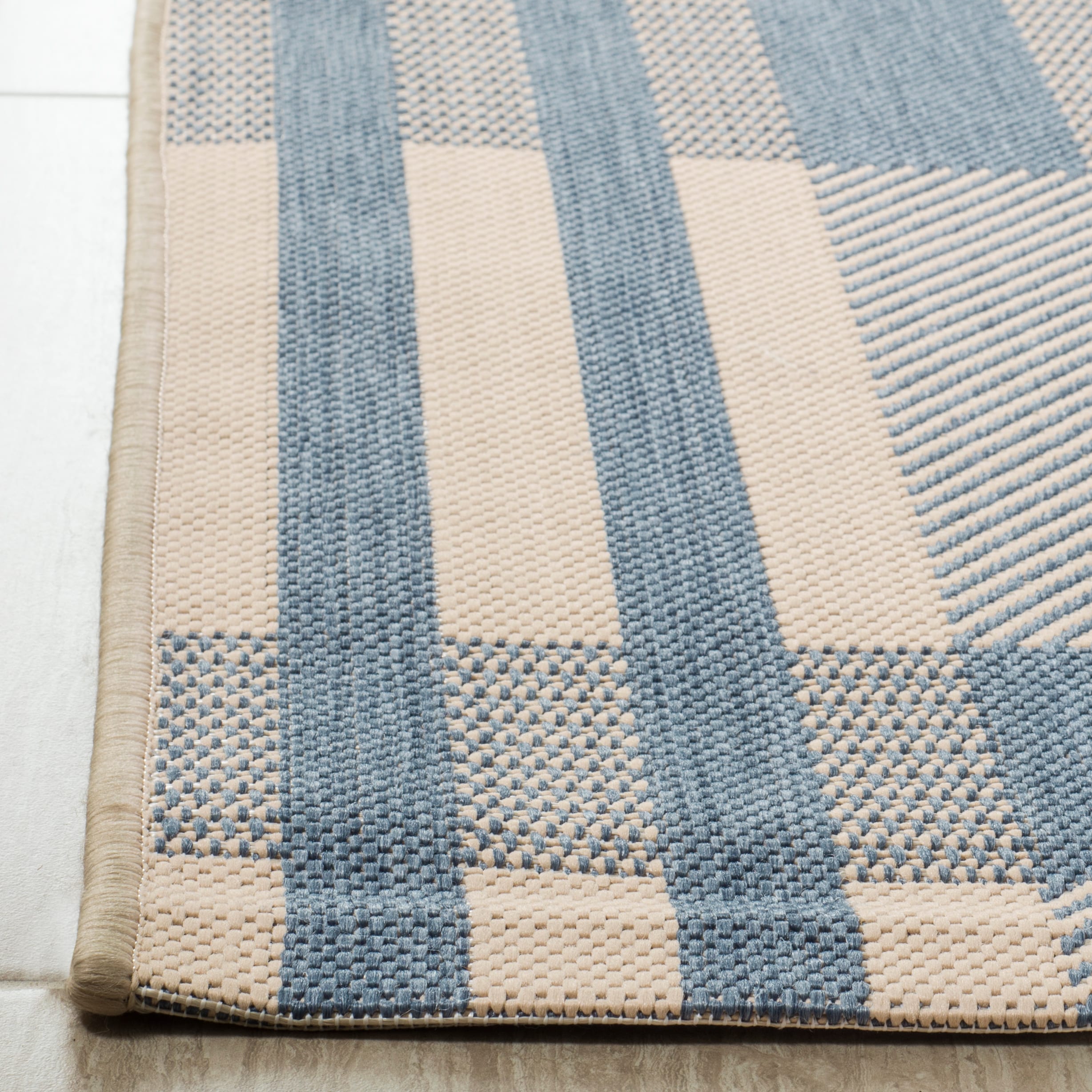 Blue Plaid Low Pile Indoor/Outdoor Area Rug