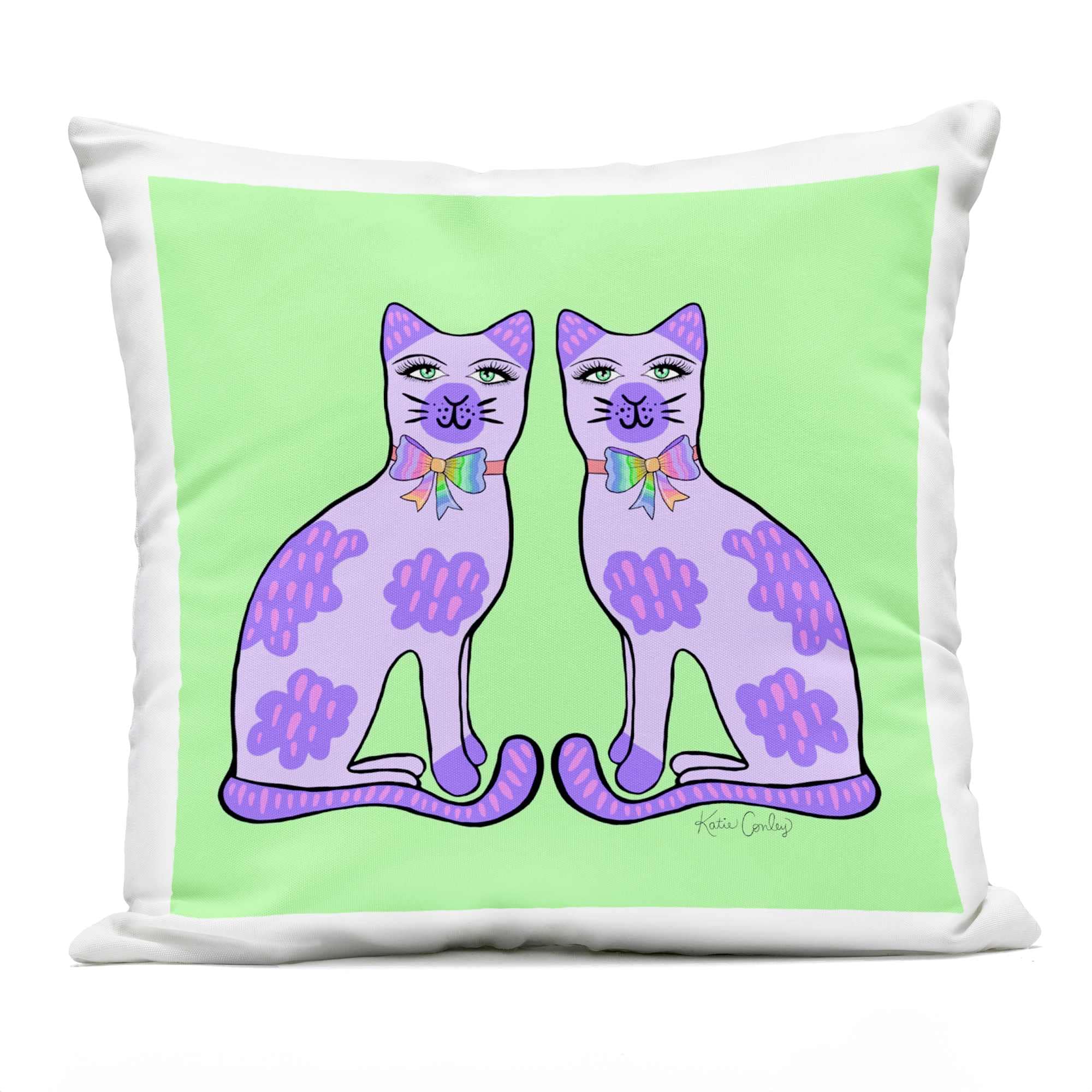 Stupell Industries PLO-990-OSQ-18X18 Classy Cats on Green Outdoor Printed Pillow design by Katie Conley