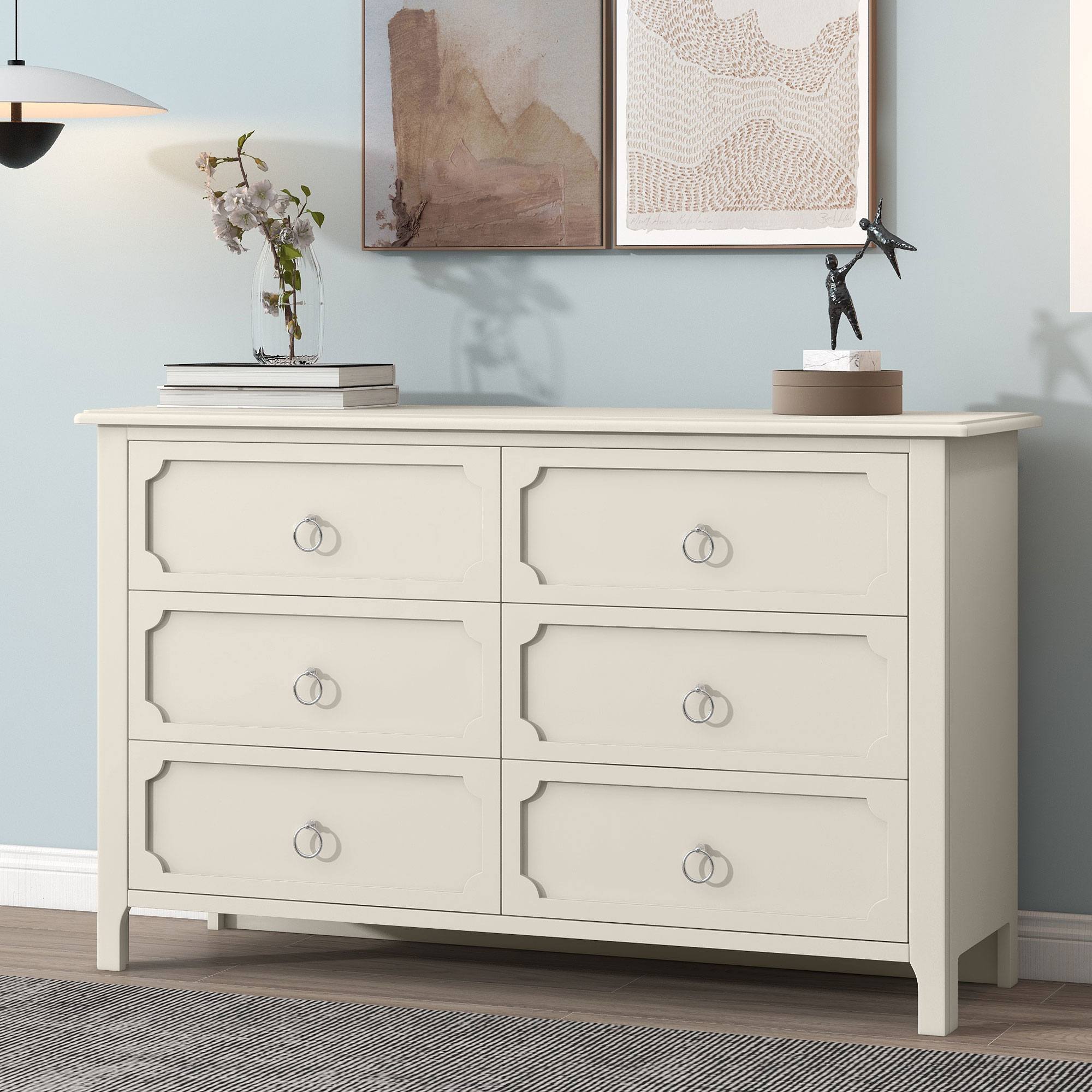 Yiekholo LL-0786AAK Milky White Pine 6 -Drawer Standard dresser
