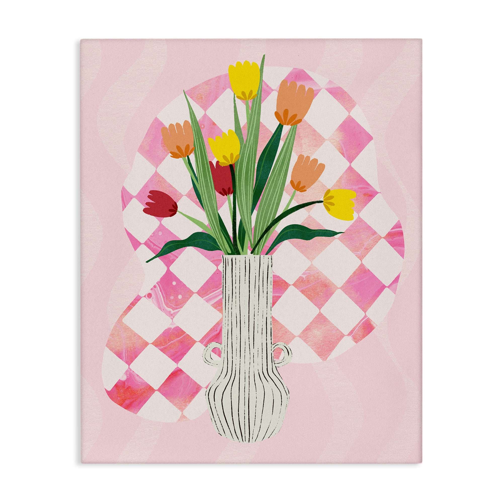 Stupell Industries BT-188-CN-36X48 Yellow Tulip Vase on Checkered Canvas design by Ziwei Li