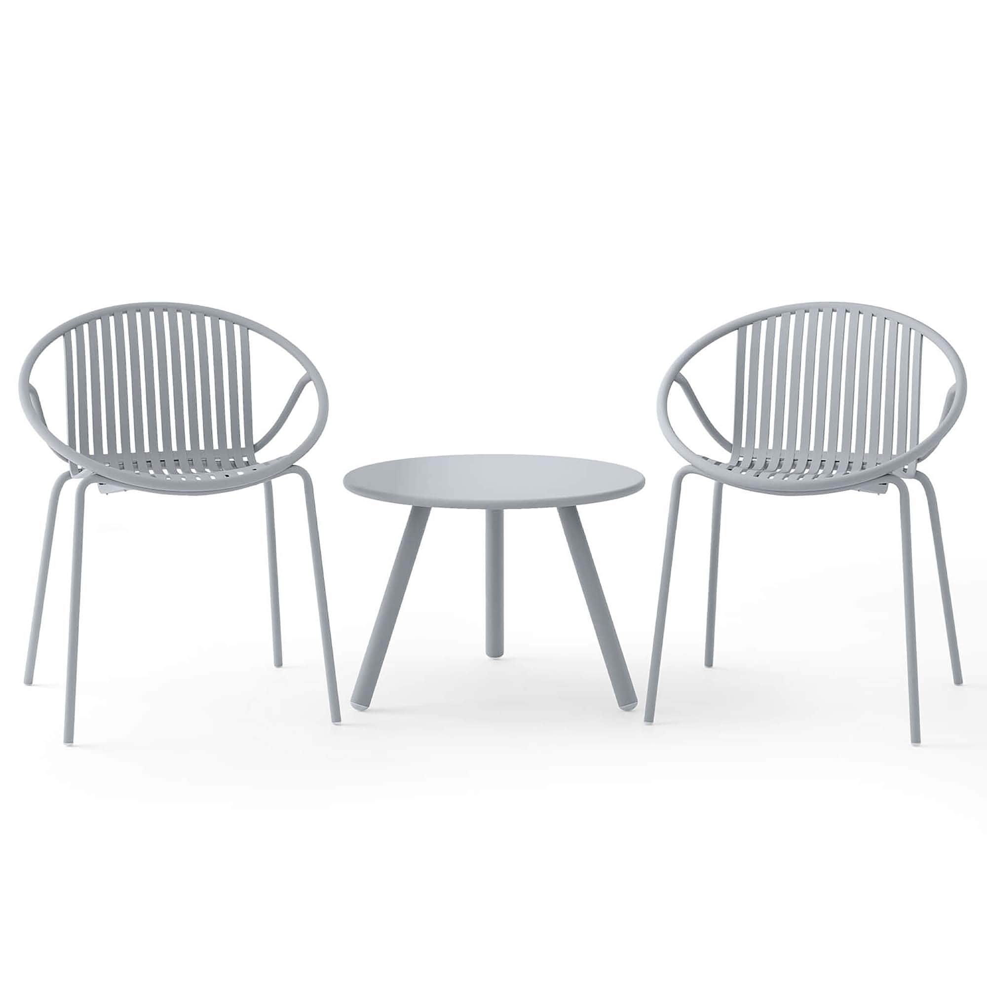 Costway HCST03603 3 -Piece Gray Bistro Patio Dining Set Plastic Round Table with 2 Stationary Chairs