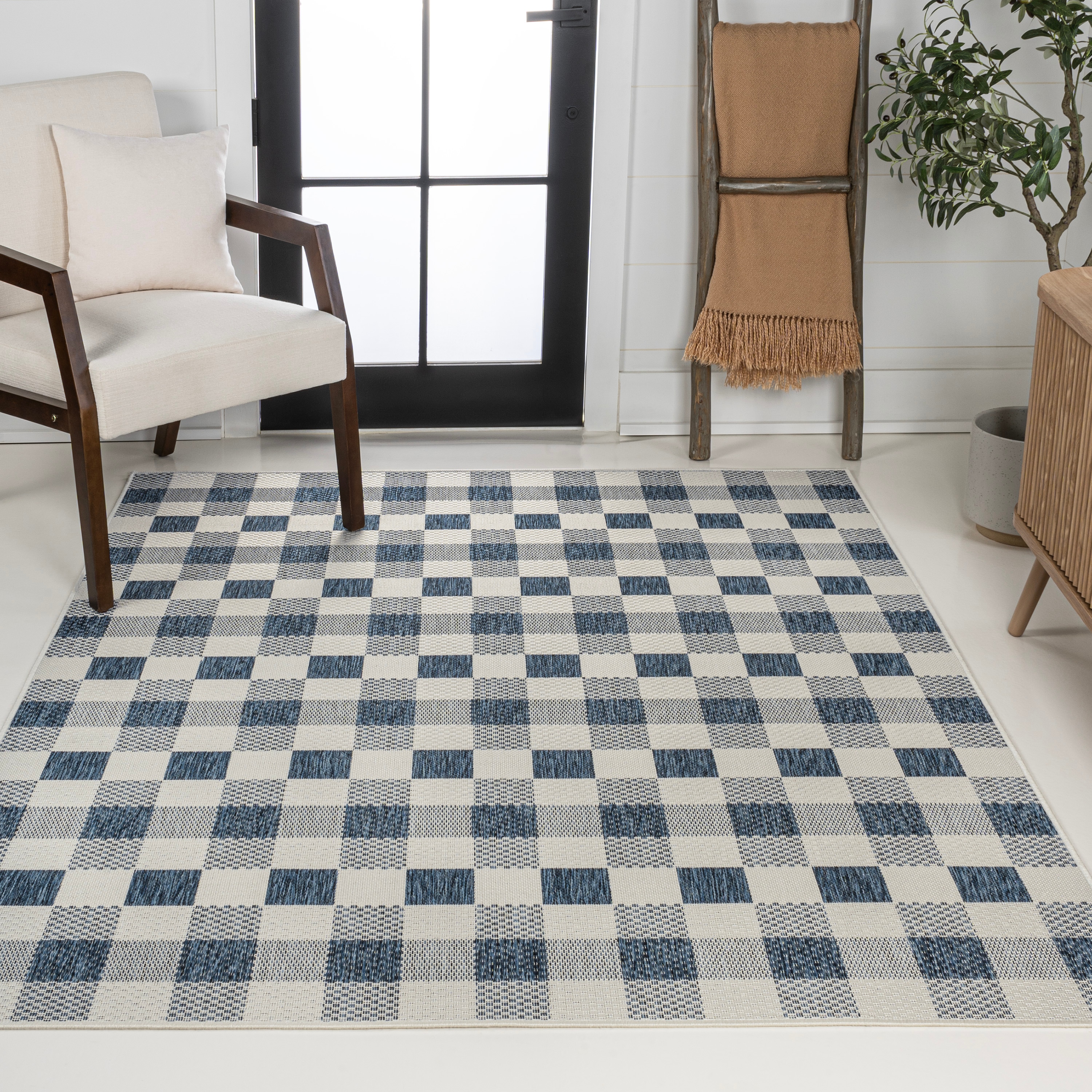JONATHAN  Y TSN201C-8 TUSCAN SUN Darcy Bold Gingham 8 x 10 (ft) Loomed Polypropylene Navy/Cream Rectangular Indoor/Outdoor Geometric Farmhouse/Cottage Area rug