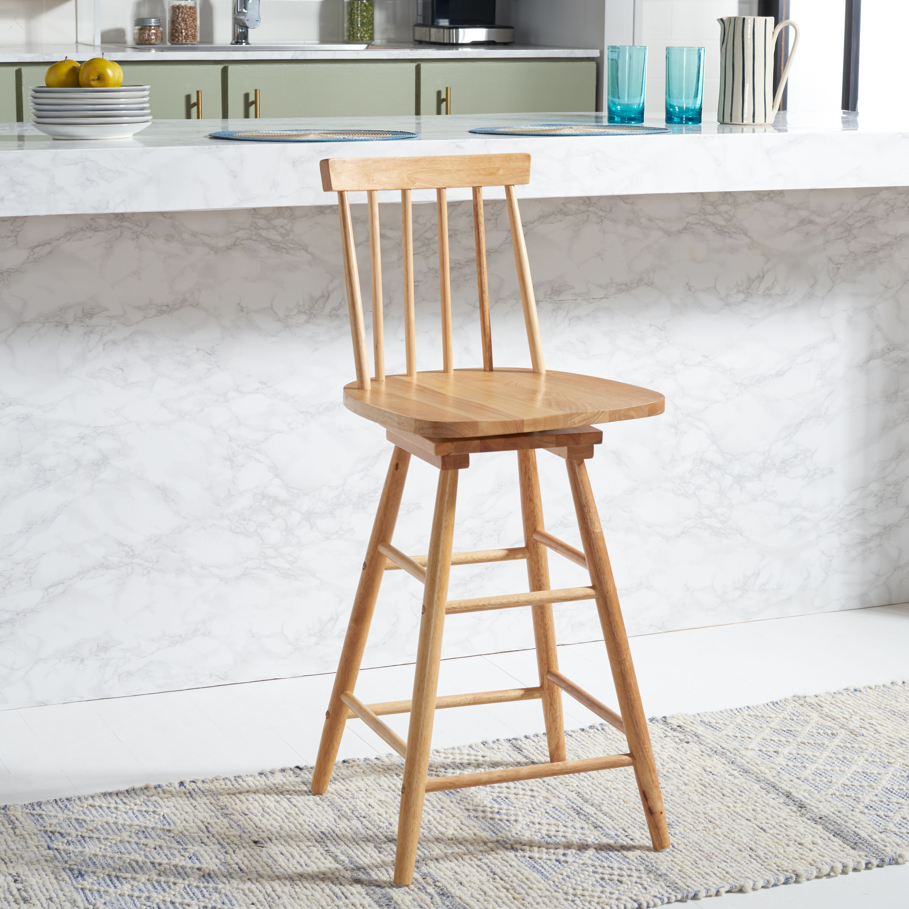 Safavieh BST1404D Barstool Natural 25.0-in H Counter height Bucket seat Swivel Wood Bar Stool
