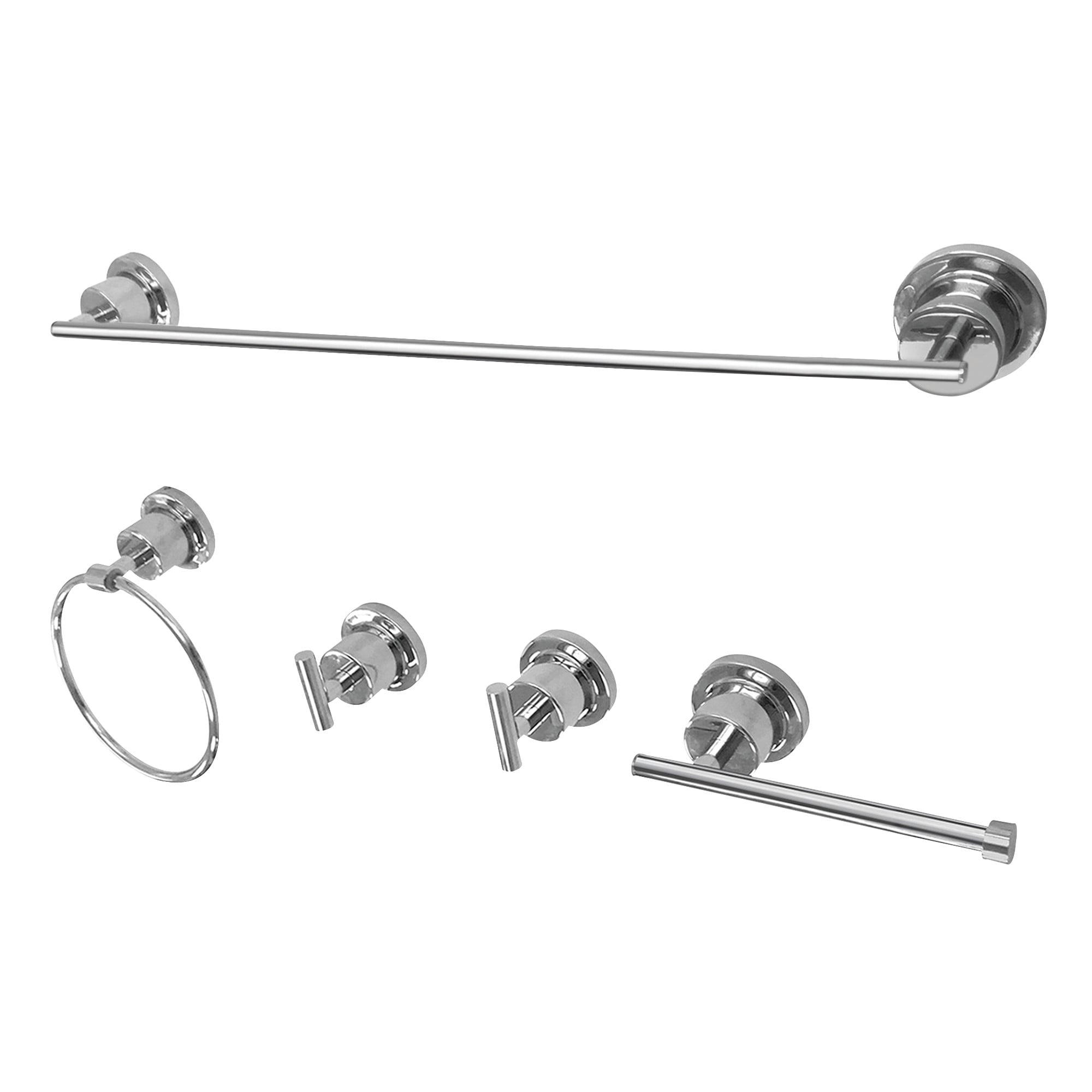 Kingston Brass WLBAH8212478C 5 -Piece Concord Polished Chrome Decorative Bathroom Hardware Set Towel Bar, Toilet Paper Holder, Towel Ring ,Robe Hook Included