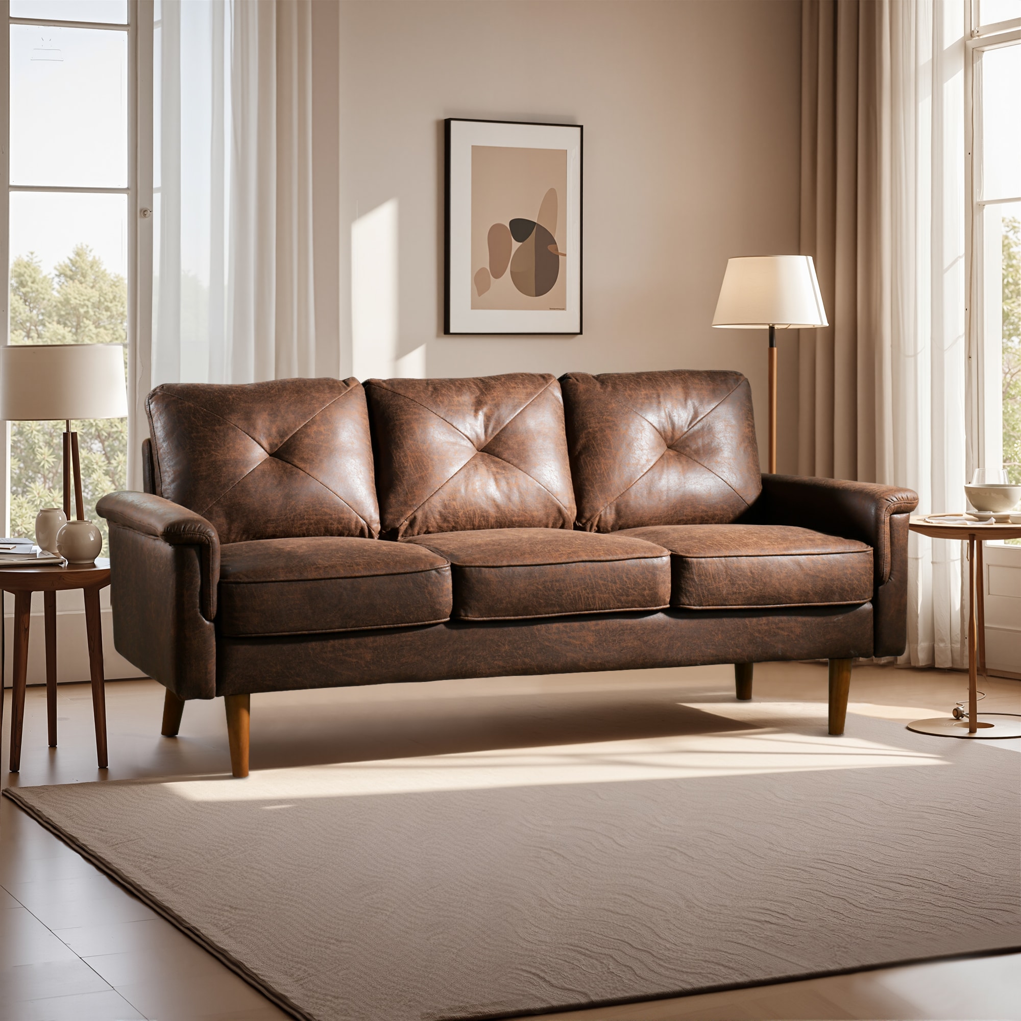 ALTRIGUS 6L-NOP800-AL 71.65-in Modern Dark Brown Suede 3 -seater Sofa