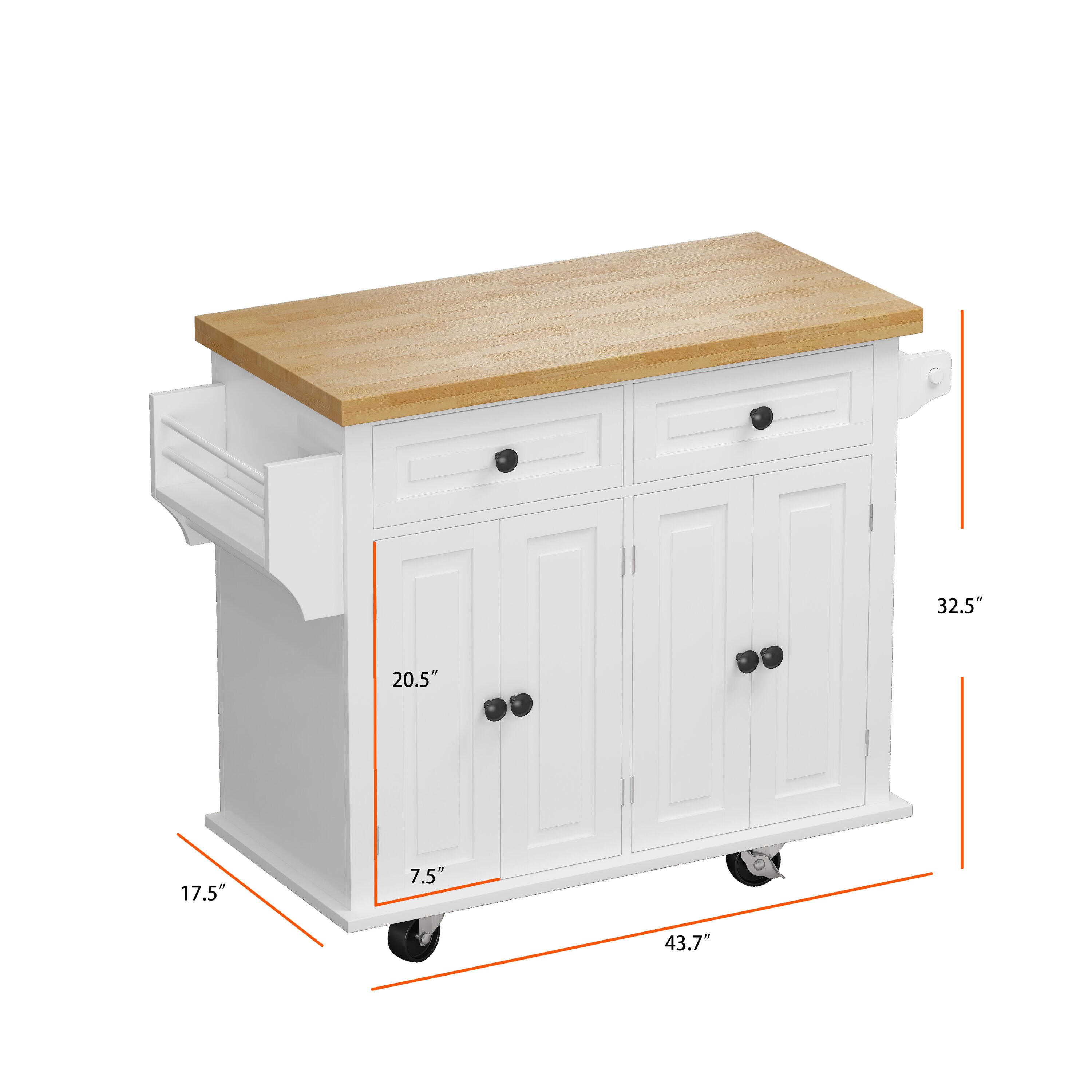 CESICIA White Wood Base with Wood Top Rolling Kitchen Island (17.5-in x 43.7-in x 32.5-in)