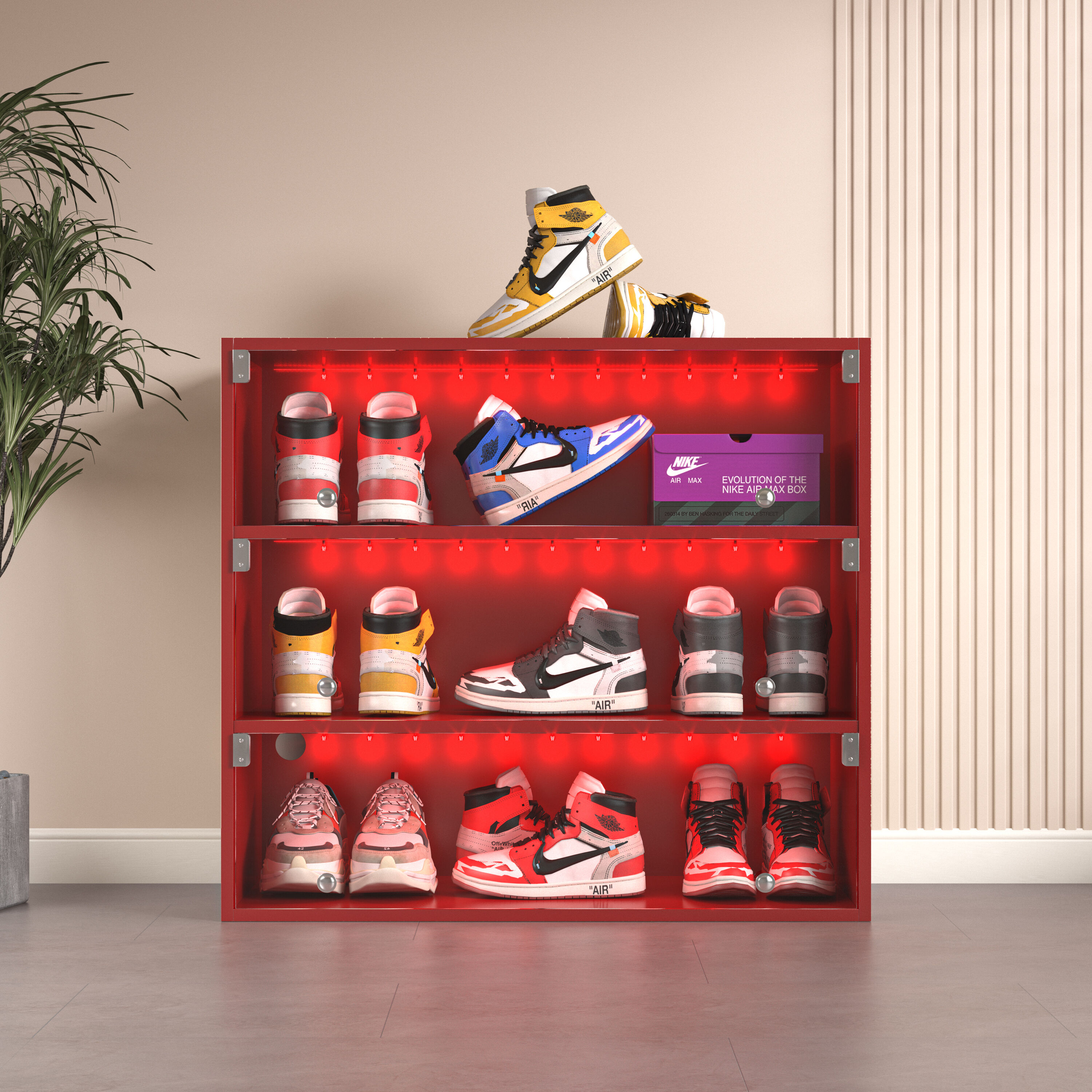 LOVMOR SF-Y-W1320P183135 Red LED Light Shoe Box Three Layers with Glass Doors