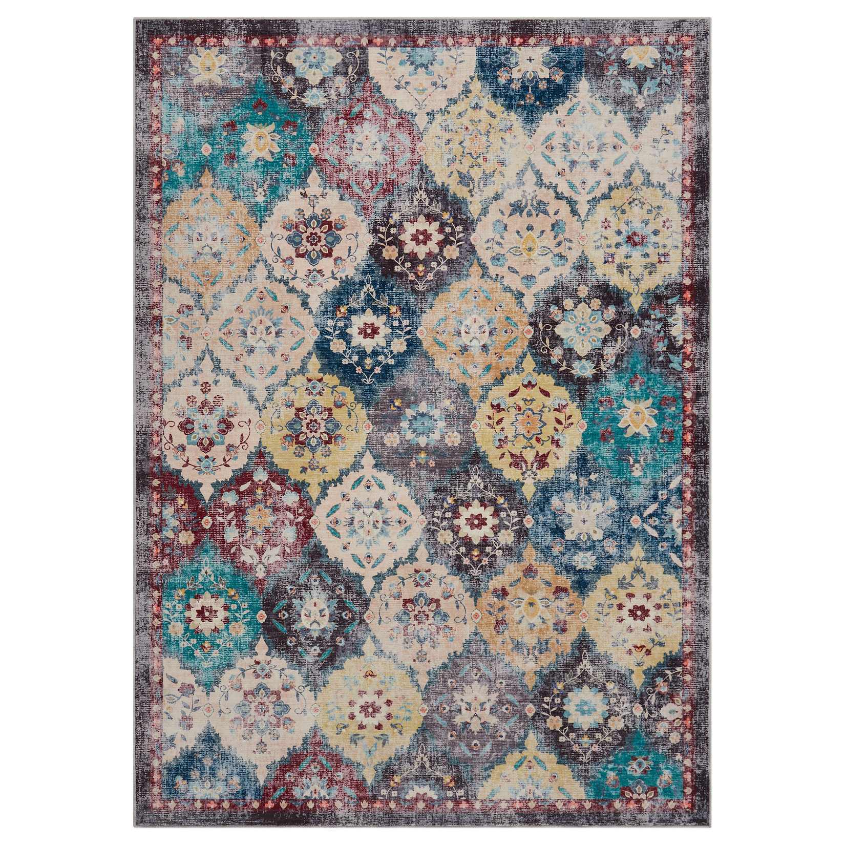 WhizMax PHO-3485PKFG-RB Designed and Soft Washable area rugs has a trendy faded style and a unique floral pattern adding a colour appeal to your home Made of faux wool fibers envelop your feet when you step on it making it feel like a hug