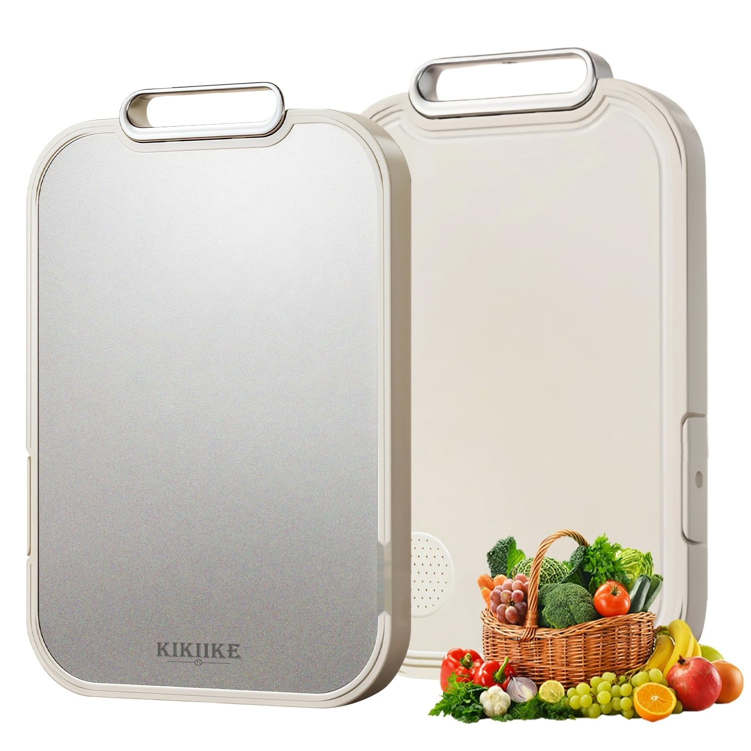 UUDULY  Titanium Cutting Board Double Sided Pure Titanium and Wheat Straw PP Food Grade Non Slip Durable Easy to Clean Large Size