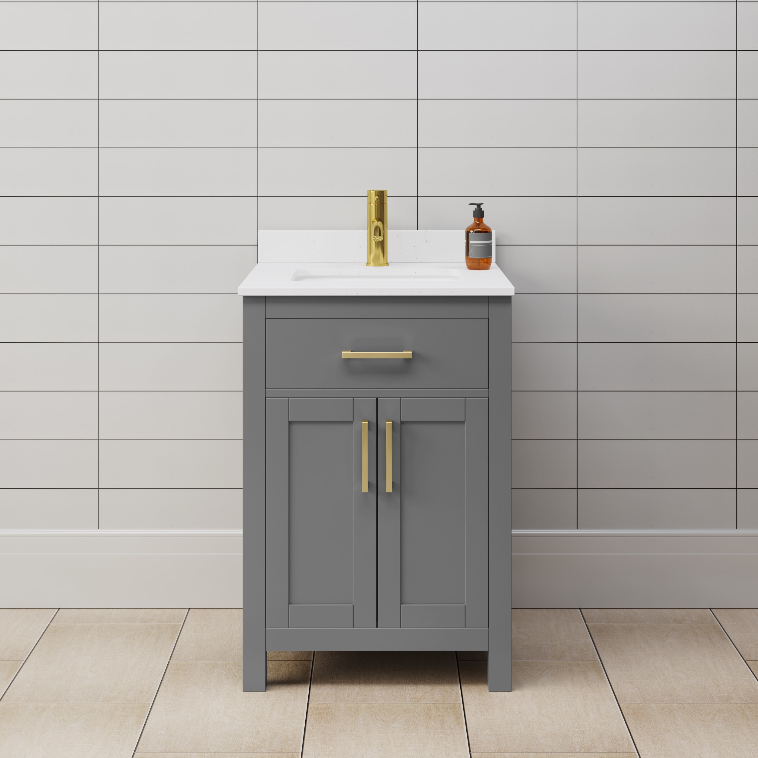 Wyndham Collection WCG242424SGGWCUNSMXX Beckett 24-in Dark Gray Undermount Single Sink Bathroom Vanity with White Cultured Marble Top