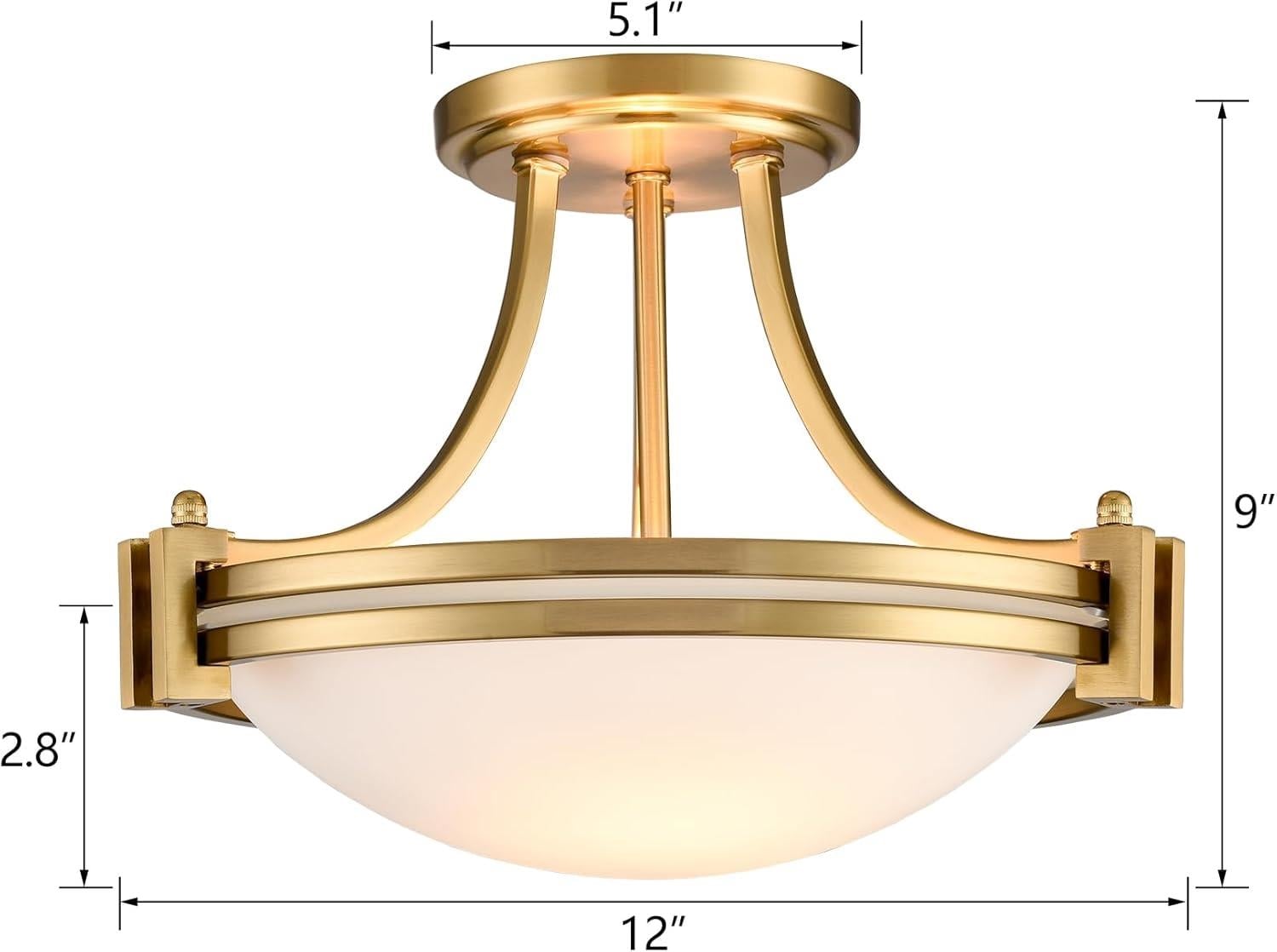 Modern Gold Frosted Glass Bowl Ceiling Light Fixture