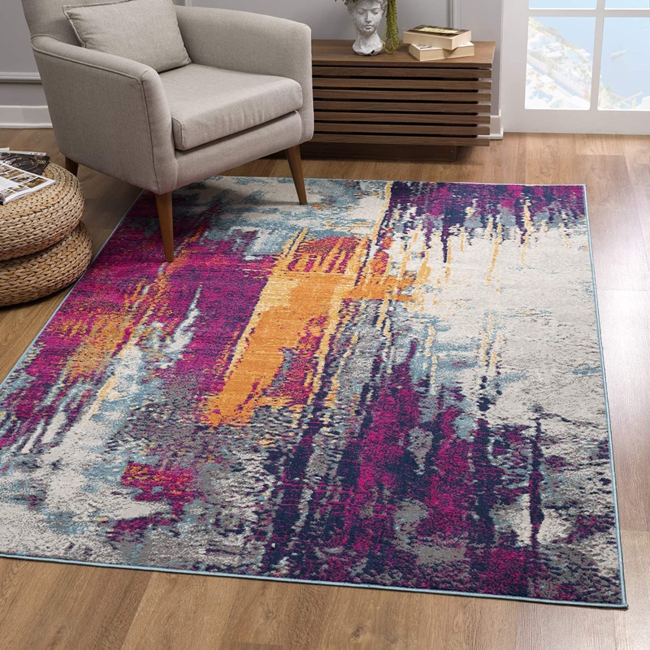HomeRoots 4000393099 2 x 20 (ft) Polypropylene Gray Rectangular Indoor Abstract Runner rug