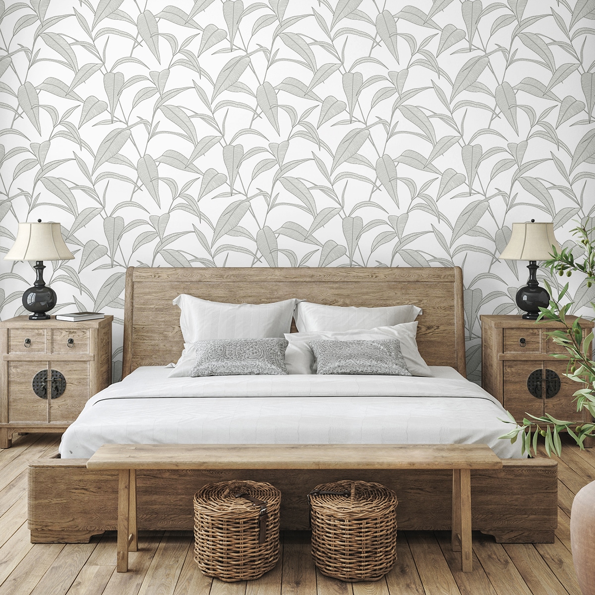 Greystone Pinstripe Leaf Trail Self-Adhesive Vinyl Wallpaper Roll