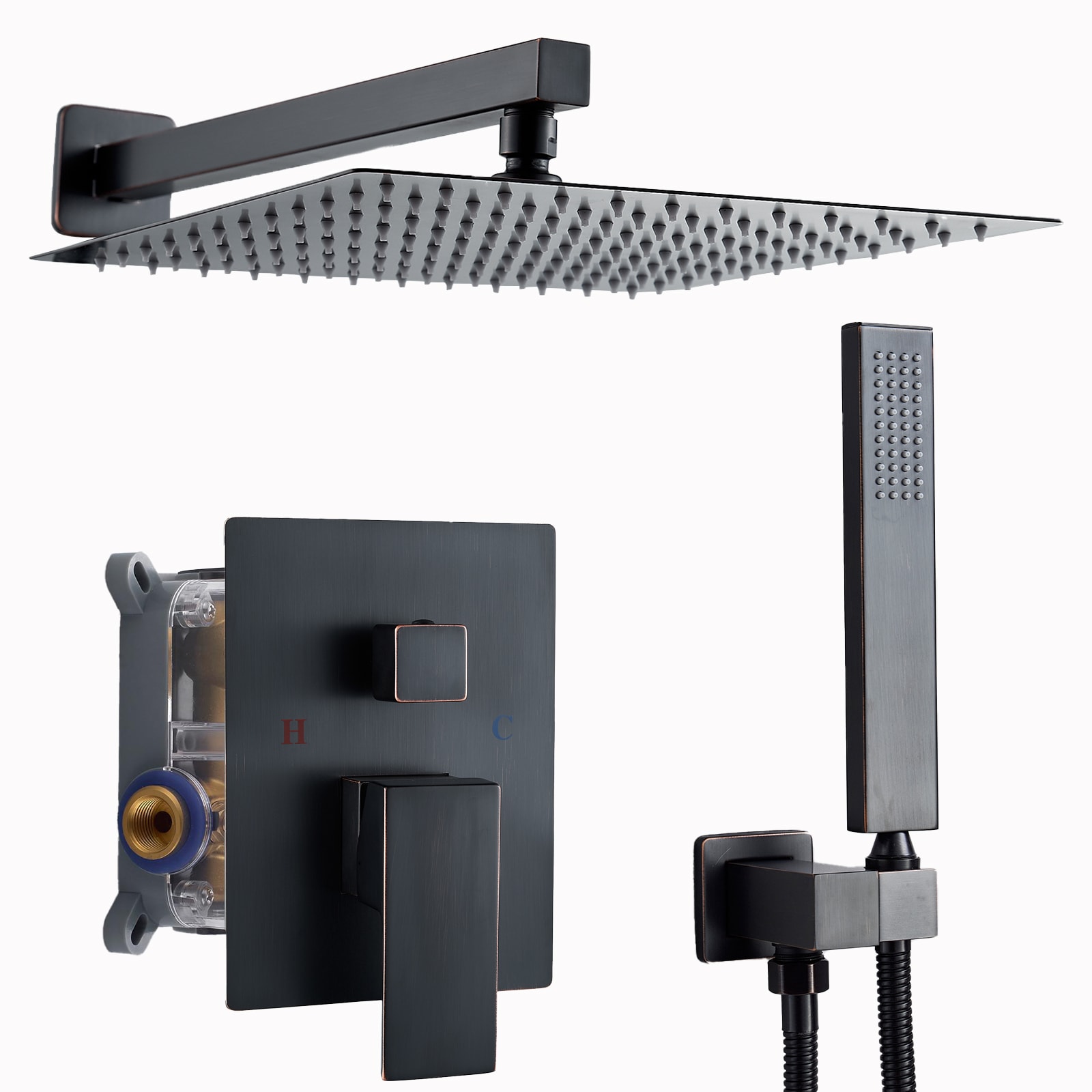 BYH B-SF001-ORB Oil Rubbed Bronze 1-handle Multi-function 11.8-in Rectangle Shower Faucet with Valve