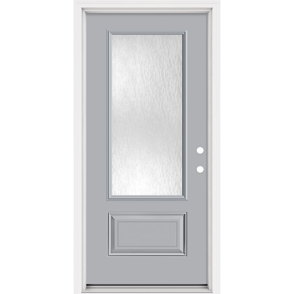 Masonite 321348 Steel Doors Series 36-in x 80-in x Steel No glass Left-hand inswing Infinity Gray Painted Prehung Front Door with Brickmould Insulating core