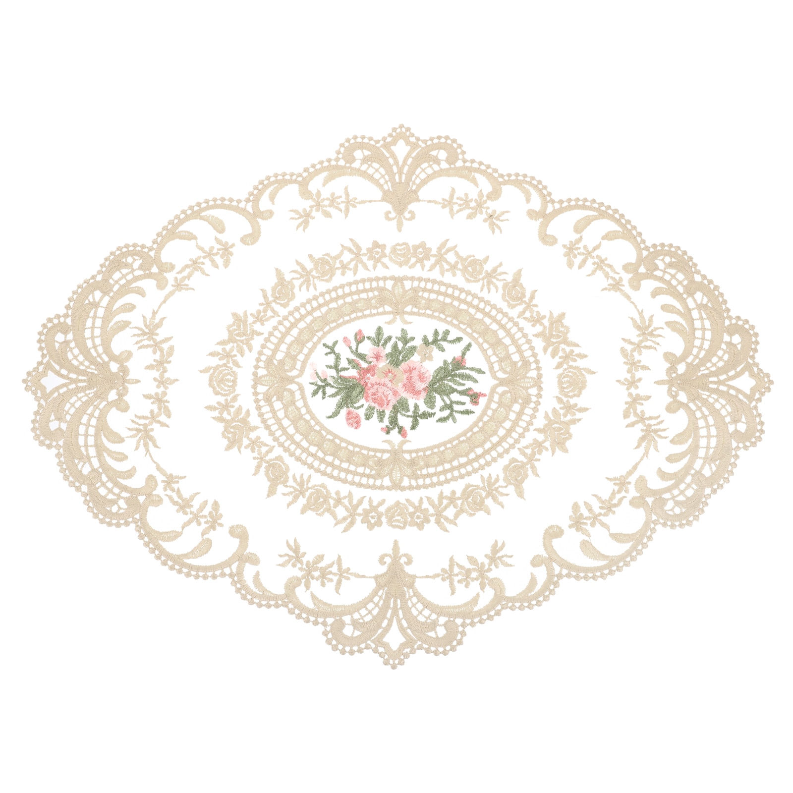 Unique Bargains Retro Lace Placemat 12x16-in Oval Embroidered Table Place Mats French Crochet Doilies Coasters Cup Mat for Home Wedding Dark Beige #S26042300UX5080