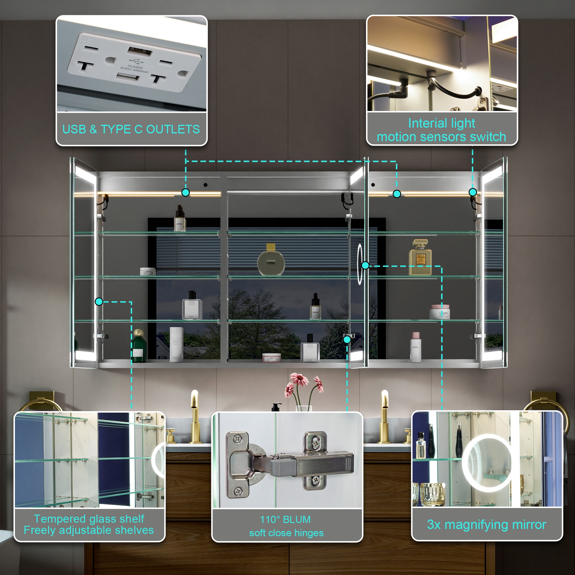 WELLFOR EX-UNBV36GR Bathroom-Medicine-Cabinets - View #7