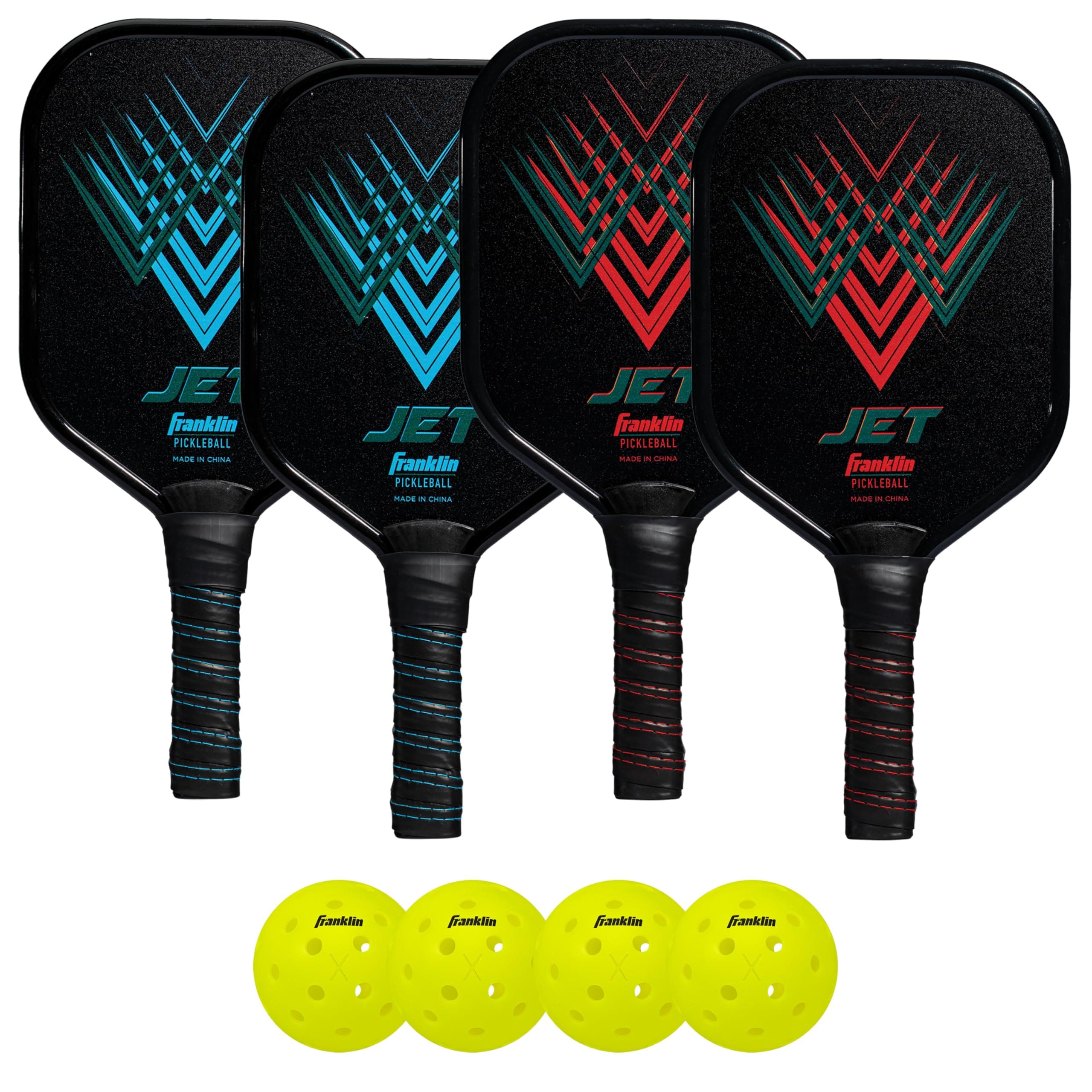 Franklin Sports  Aluminum Pickleball 4-Player Paddle and Ball Set USAPA Approved Red/Blue