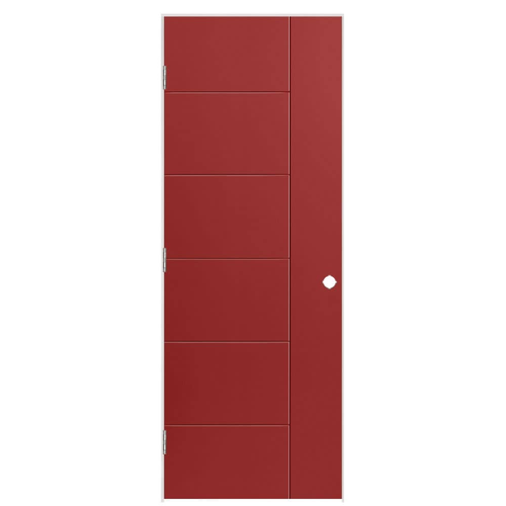 Masonite 1446885 30-in x 80-in Barn Red Hollow core Flush Right hand Smooth Prefinished Molded composite Flat Jamb Single Prehung Interior Door