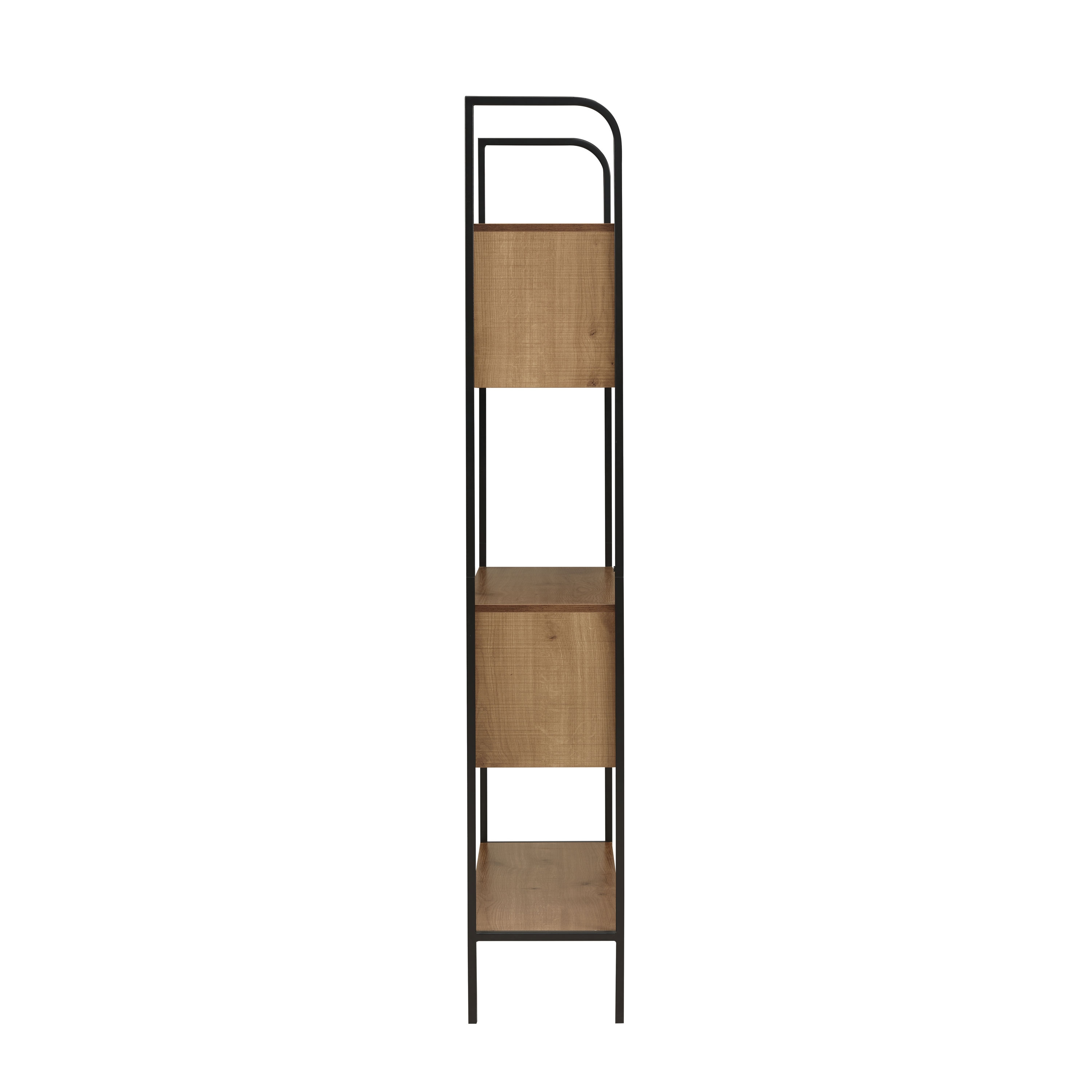 Distressed Oak and Black Metal 67" Bookcase with Cubes