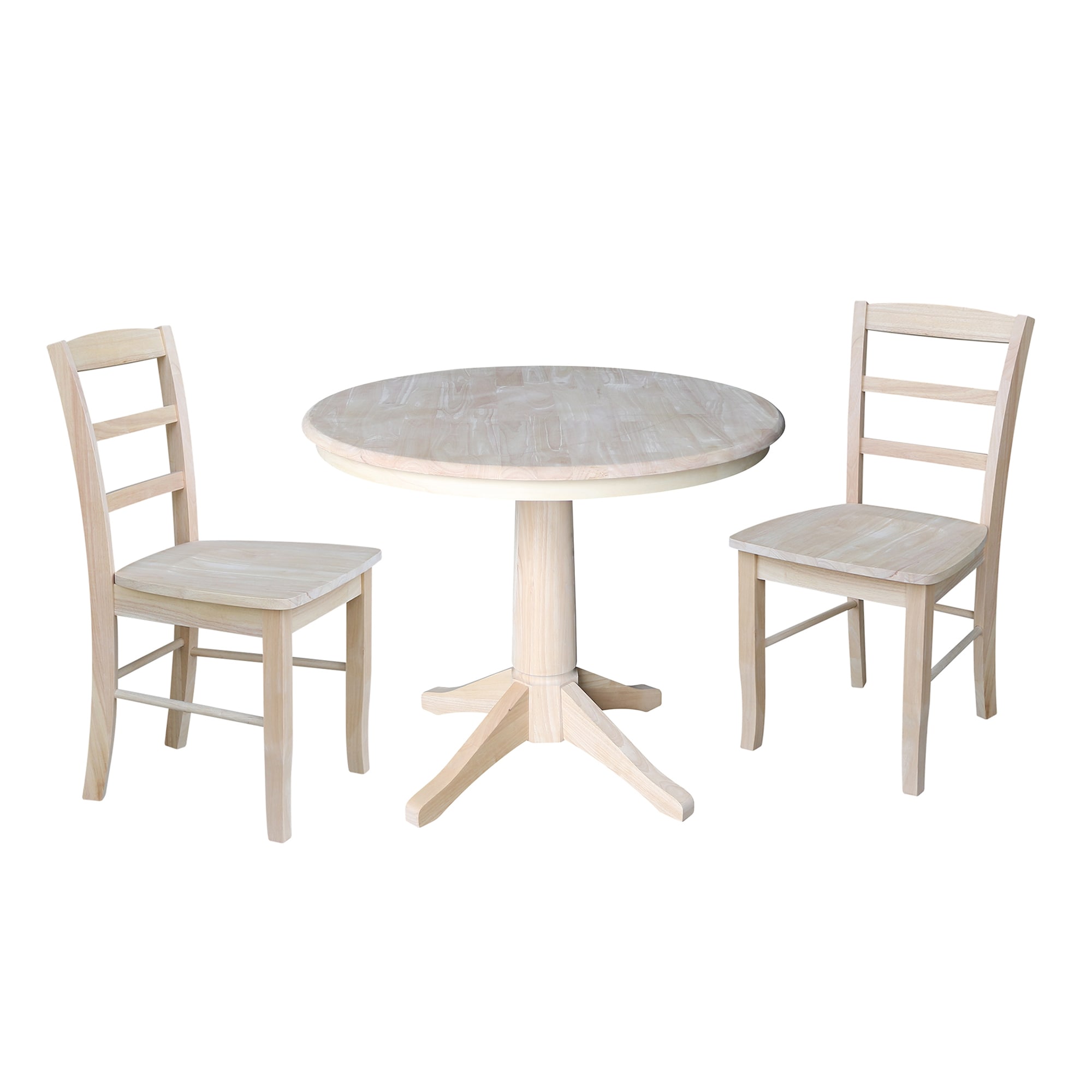 International Concepts K-36RT-27B-C2-2 Unfinished Casual Dining Room Set with Round Table ( Seats 2 )