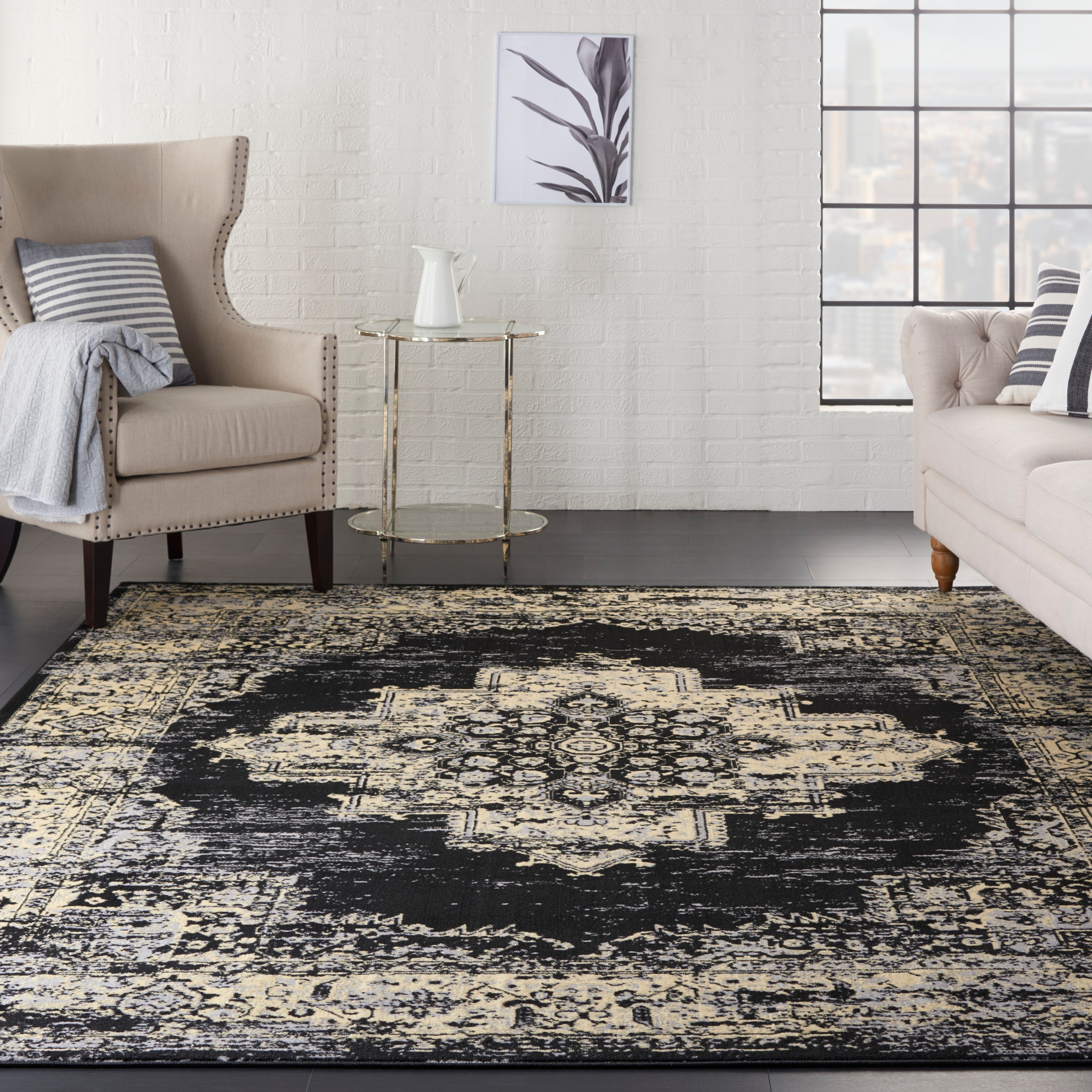Nourison 99446394040 Grafix 7 x 10 (ft) Polypropylene Black Rectangular Indoor Abstract Area rug
