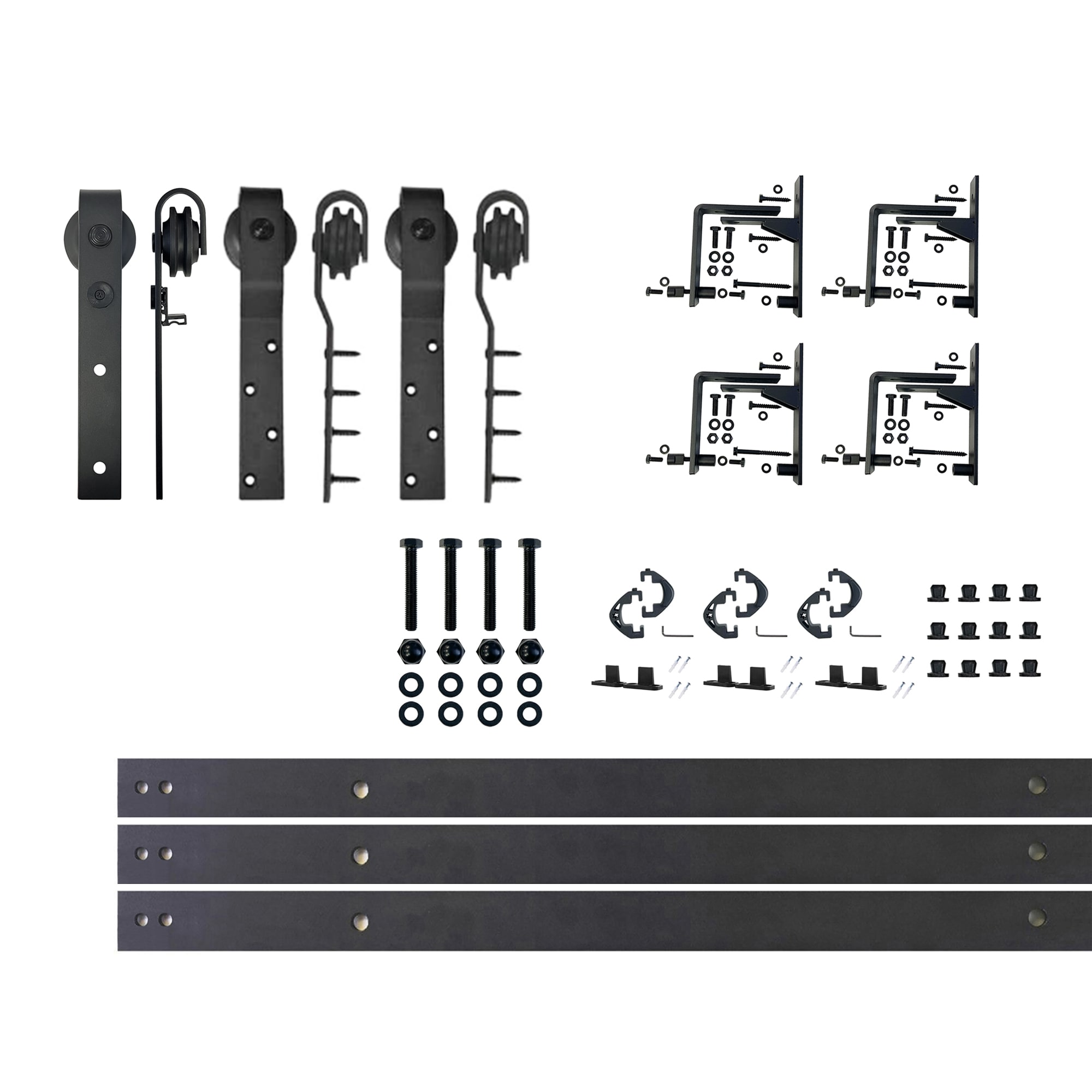 HOMACER YT7TGH066C 66-in Rustic black Black Indoor J-strap Triple bypass Barn door hardware kit
