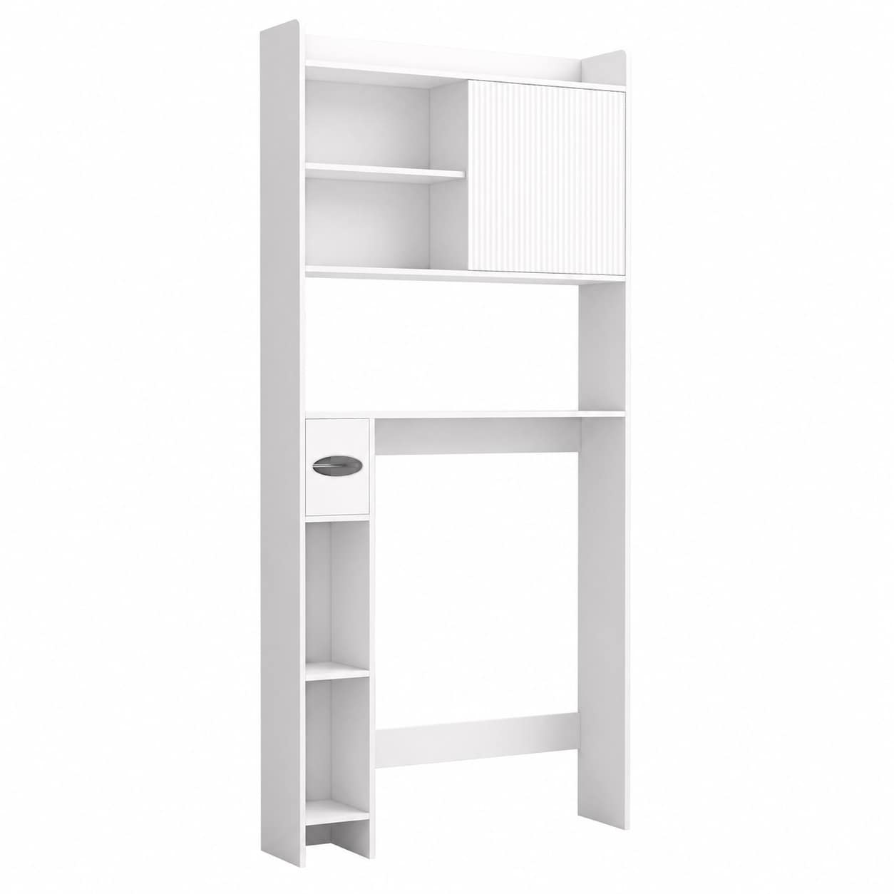 Aoibox  31 5 in W x 66 9 in H Over Toilet Storage Cabinet with Sliding Fluted Doors Adjustable Shelves White