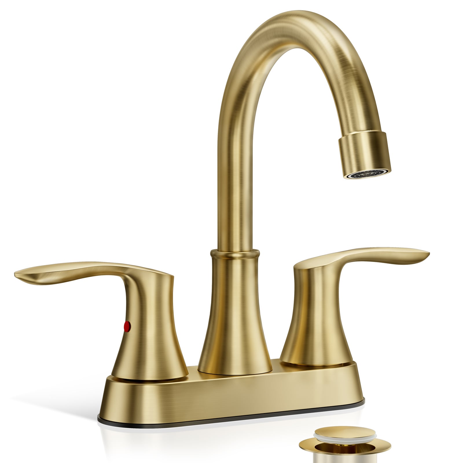 Phiestina LWTY36-BG Brushed Gold 4-in centerset 2-handle Low-arc Commercial/Residential Handle Bathroom Sink Faucet with Drain with Deck Plate