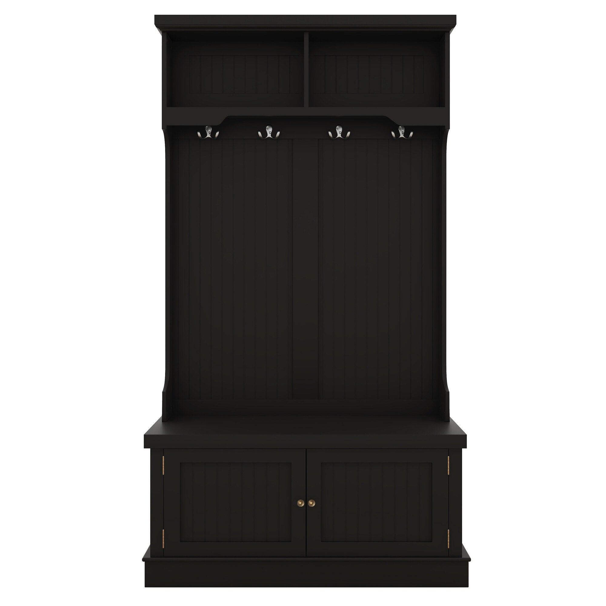 SINOFURN SYD330008BK Rustic 35.5-Inches Black Wood Hall Tree