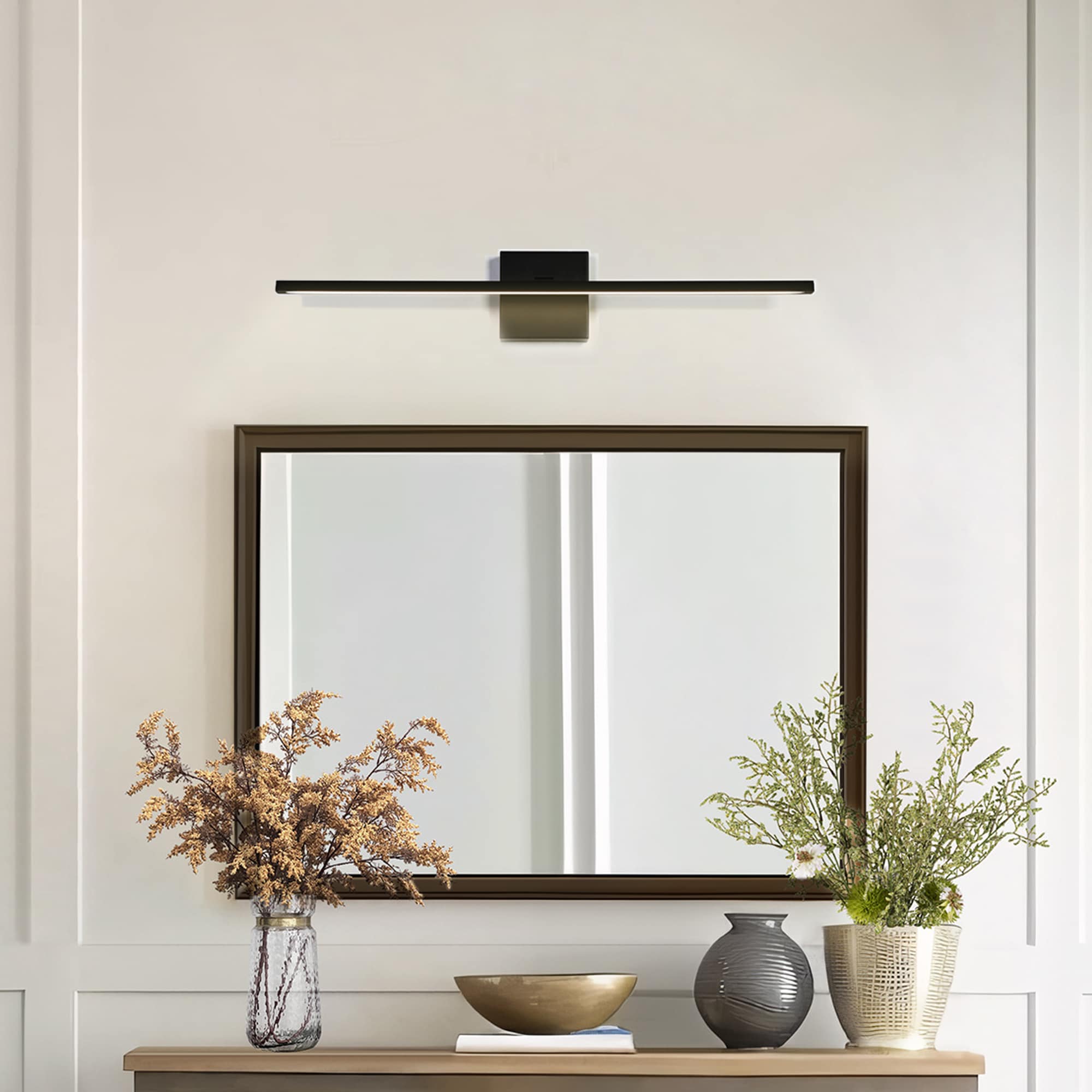 LNC HA05482 Milorgany 27.6-in W 1 -Light Matte Black Integrated LED Wall Sconce