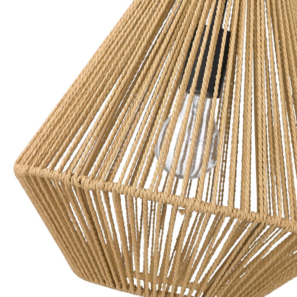 Matte Black and Natural Raphia Rope Medium Pendant Light