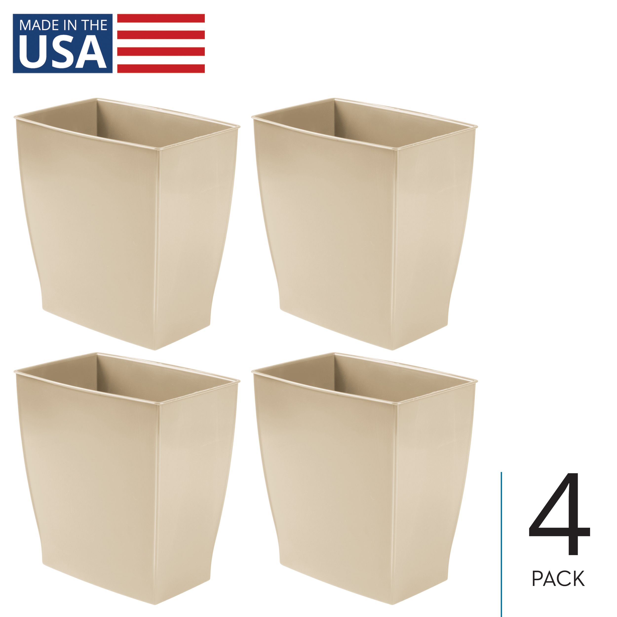 iDesign 29145M4 Small Rectangular Bathroom Trash Cans - Set of 4 -  Brown - Made in USA