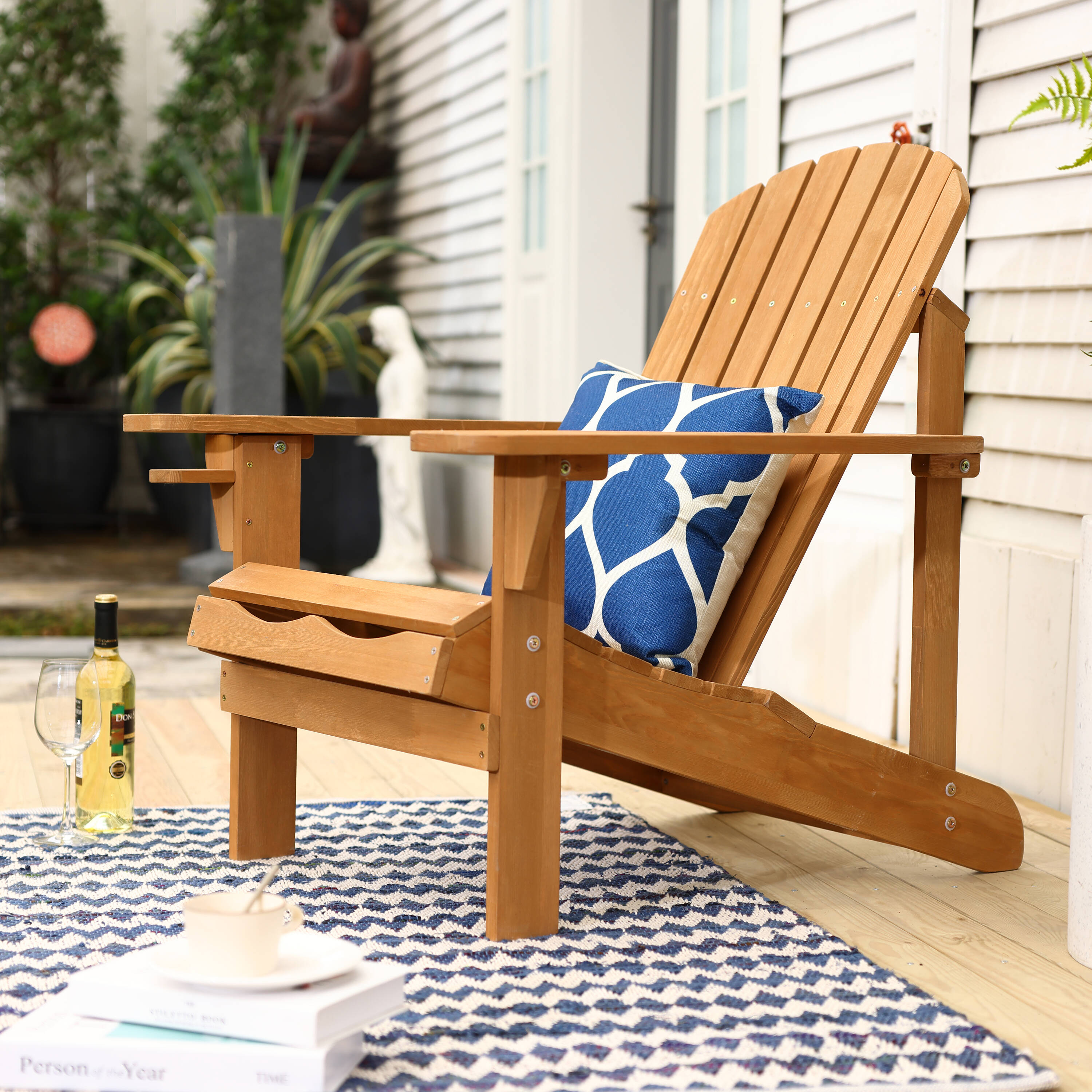 Natural Wood Adirondack Chair with Cup Holder