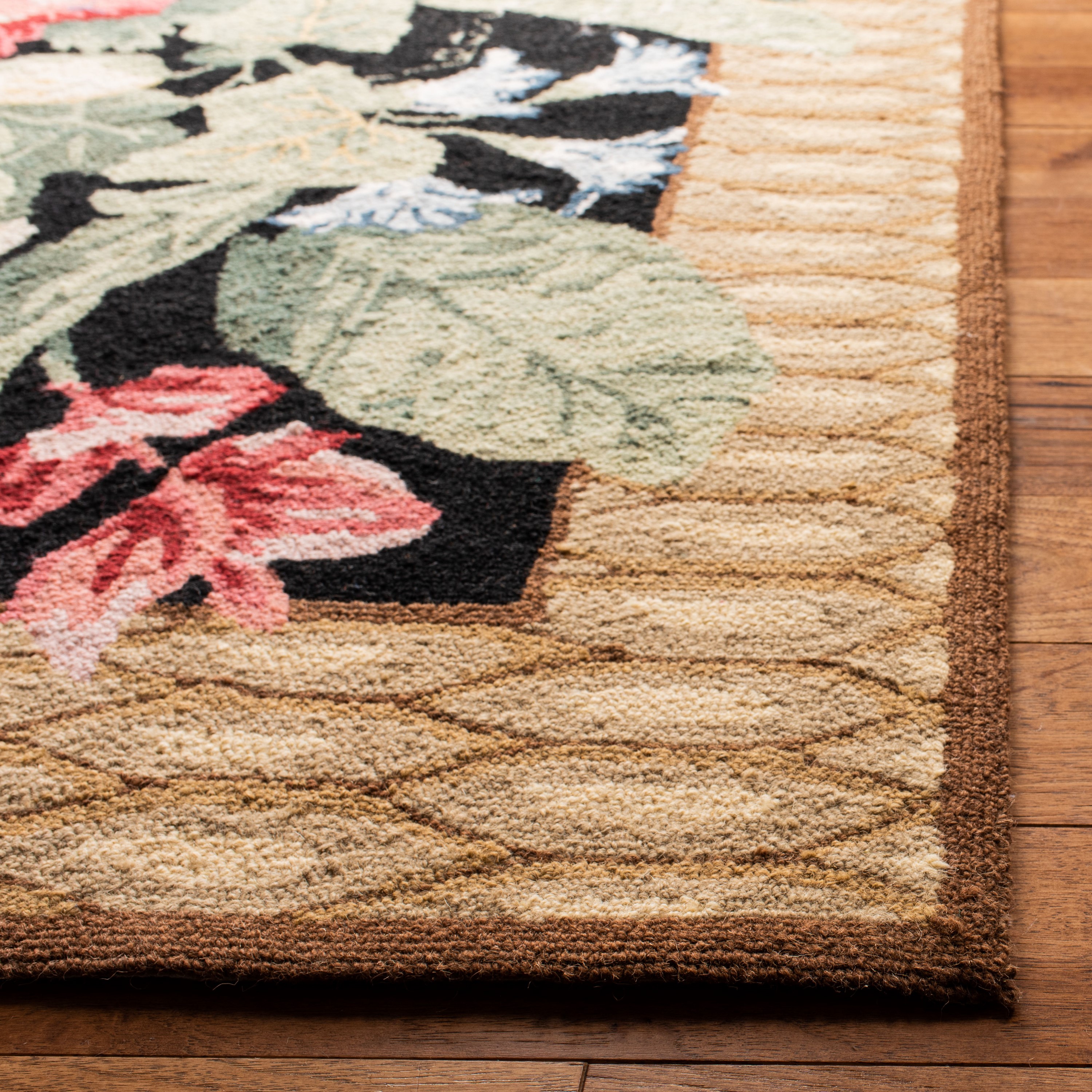 Handmade Black Floral Wool Rectangular Area Rug