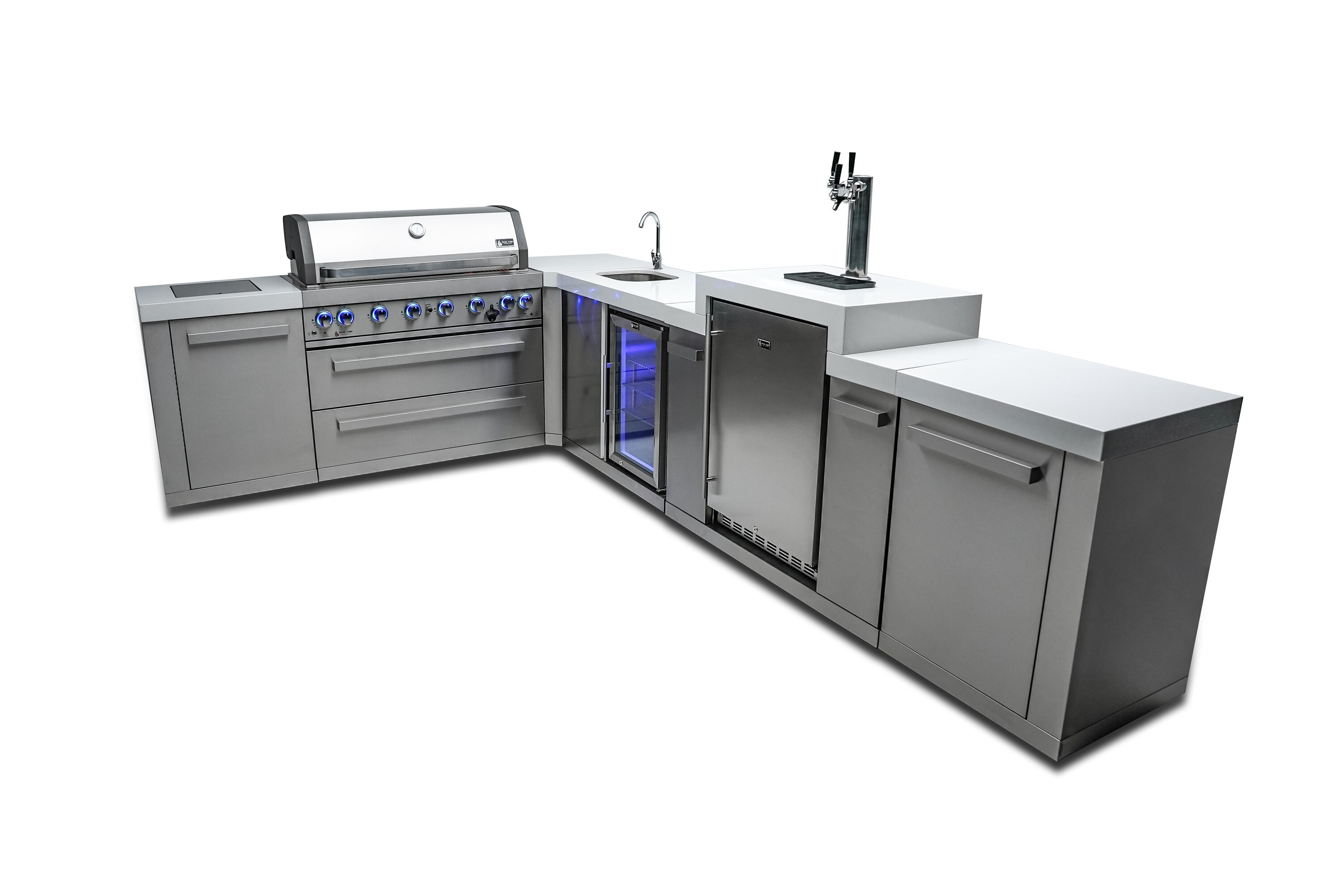 Mont Alpi MAI805-90KEGBEV Original Series 6 -Piece 94-in W x 23-in D x 46-in H Modular Outdoor Kitchen Grill with bar/counter top 6 Burners