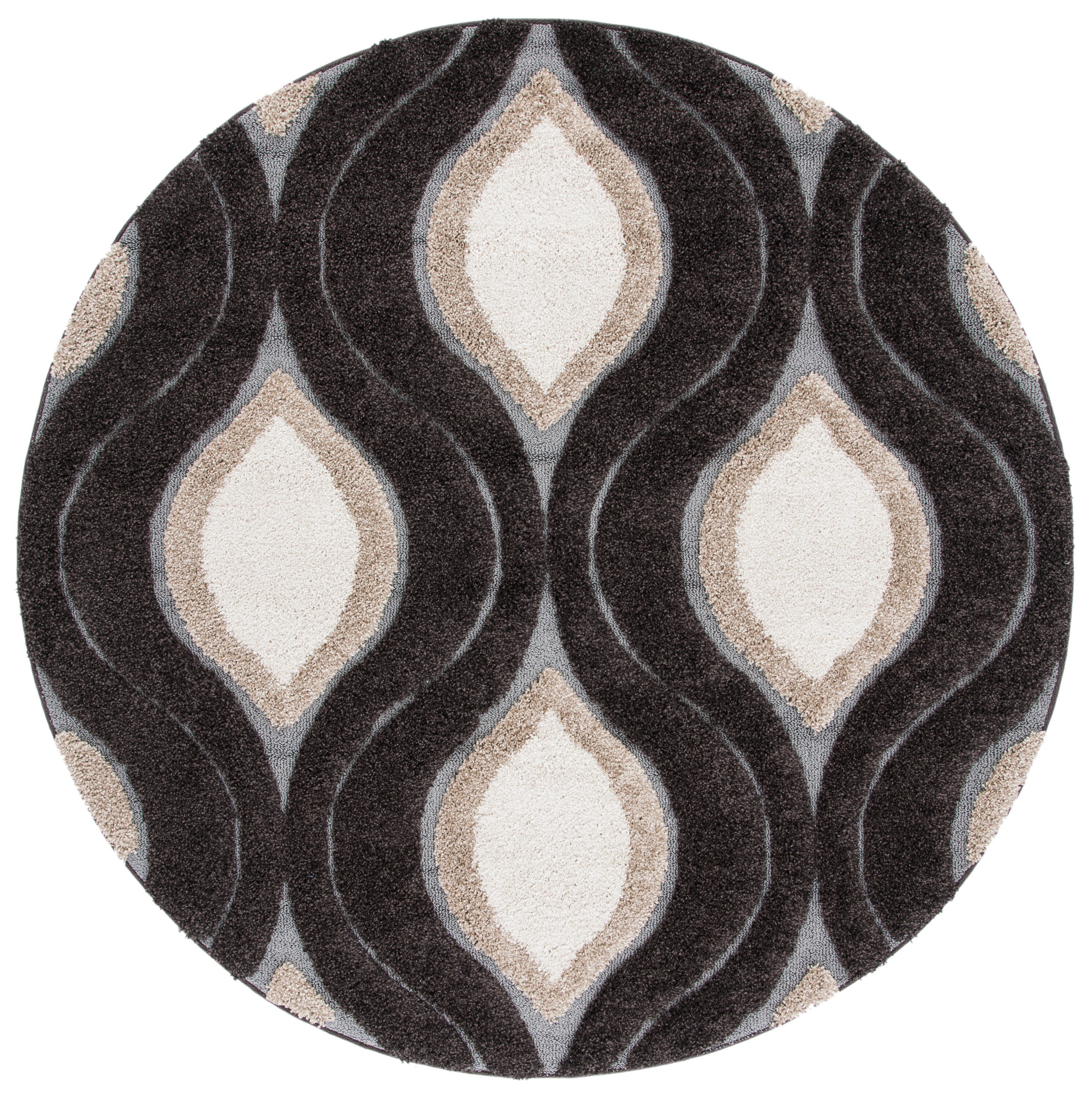 Safavieh SG461-2812-7R Florida Arcell Shag 7 x 7 (ft) Loomed Polypropylene Dark Brown/Ivory Round Indoor Geometric Vintage Area rug
