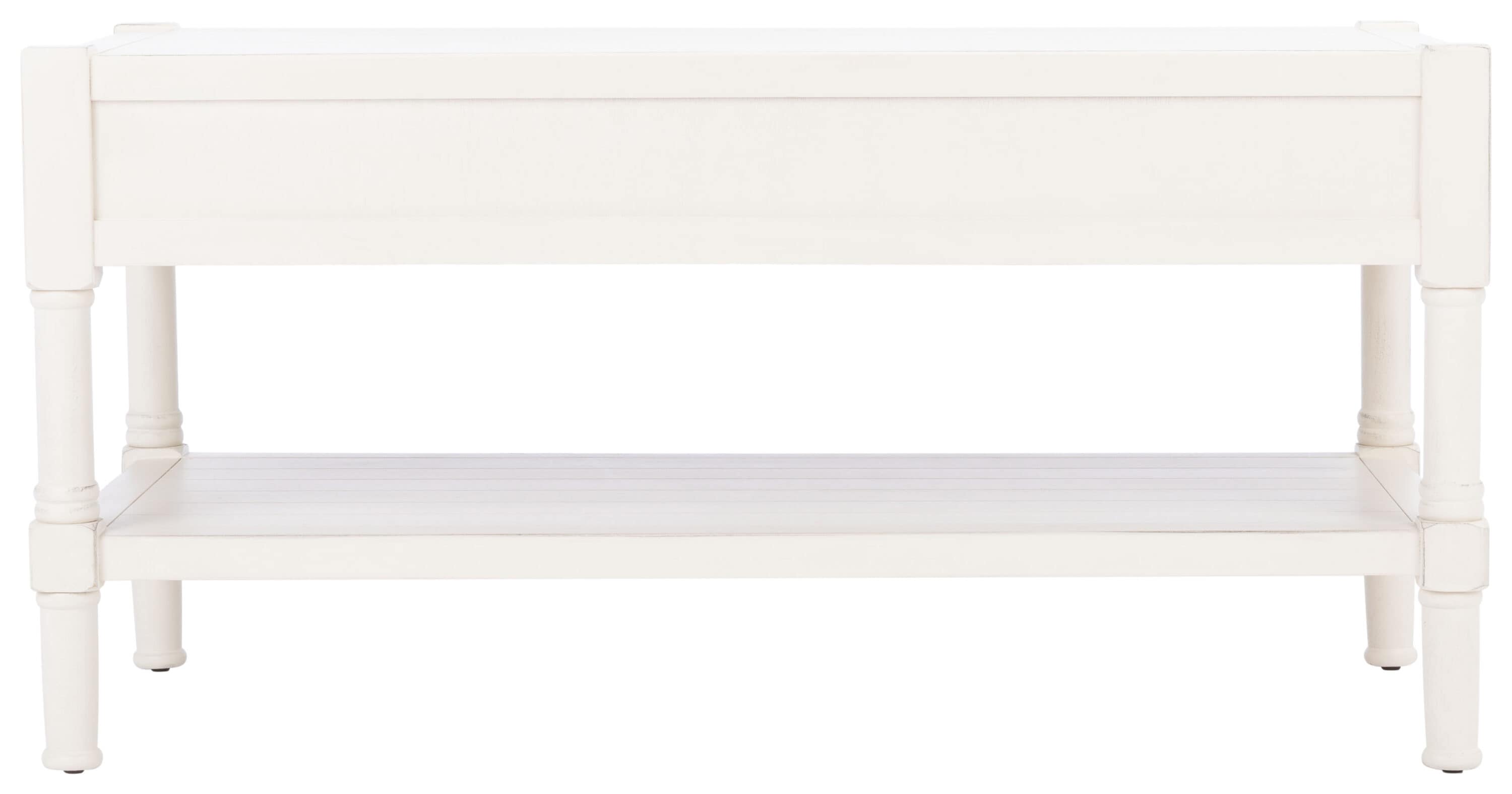 Distressed White Rectangular Wood Coffee Table with Storage