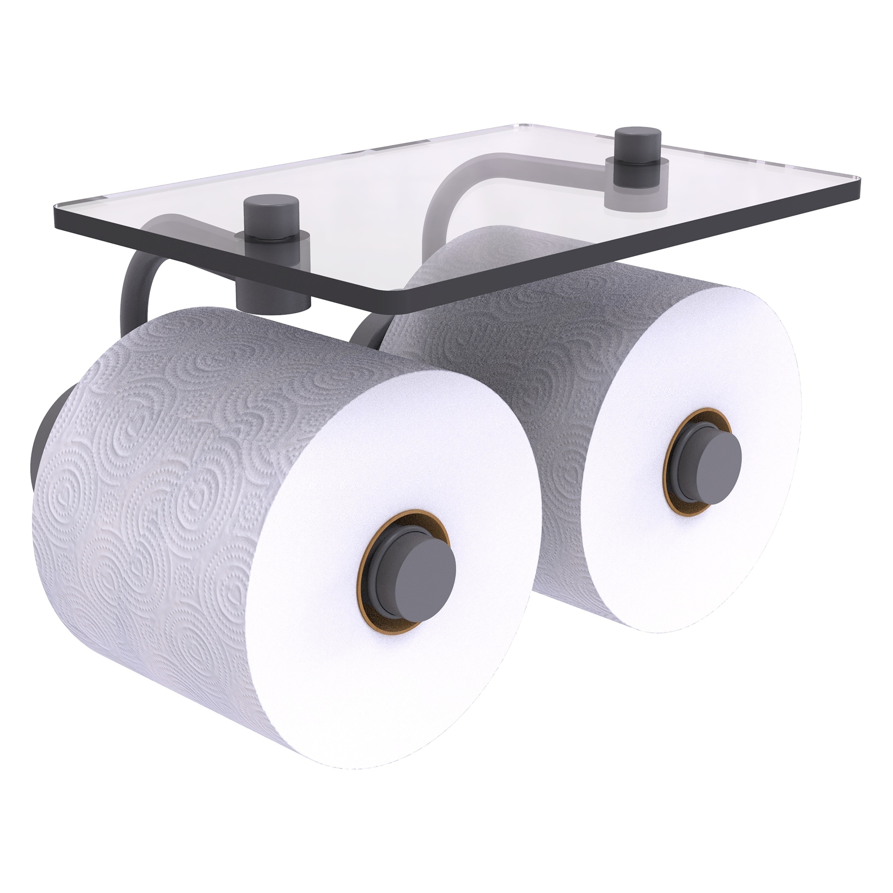 Allied Brass WP-24-2S-GYM Waverly Place Matte Gray Wall mount Double post Toilet Paper Holder 2 -Rolls with Storage