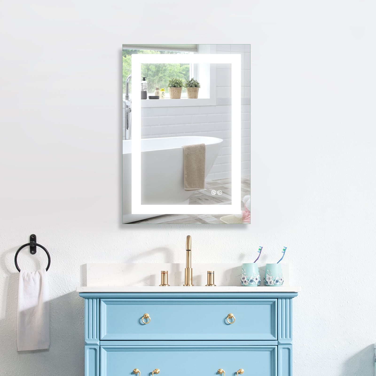 Forclover ALHH-1403 Bathroom LED Mirror 20-in x 28-in Dimmable LED Lighted Silver Fog Free Frameless Bathroom Vanity Mirror