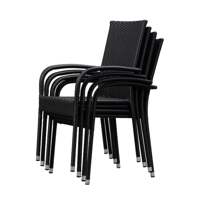 Patio Sense 4 Wicker Stackable Black Metal Frame Stationary Dining Chair S With Solid Seat In The Chairs Department At Com - Black Metal Patio Chairs Lowe S