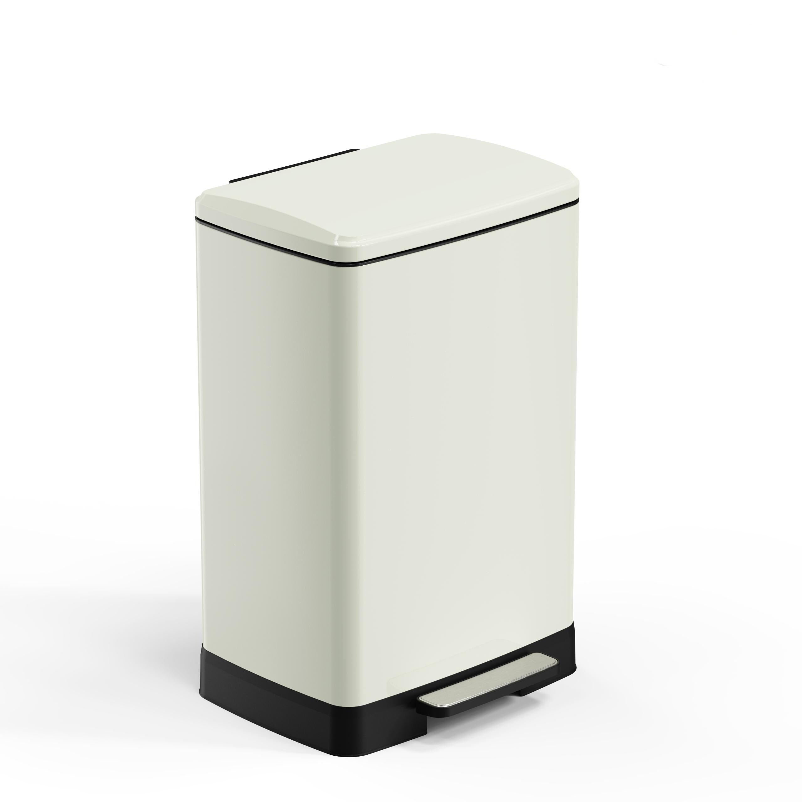 LUXEYARD White 17 Gallons Pedal Trash Can with Soft Close Lid Removable Inner Bucket and Detachable Wheels Odor Control Slot for Kitchen Home